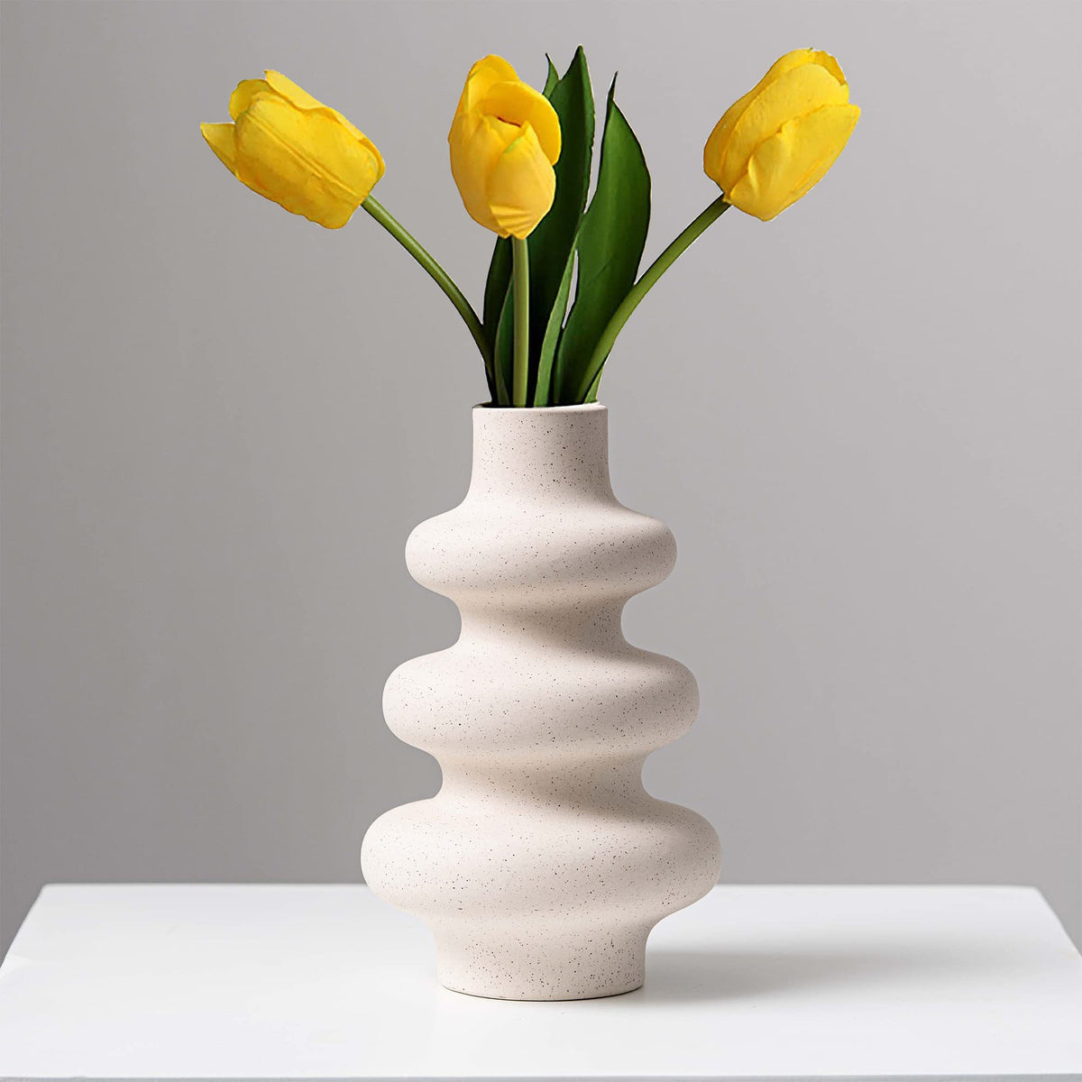 Steviieden Ceramic Vases Set, Boho Home Decor Vase, Off White, Set of 2