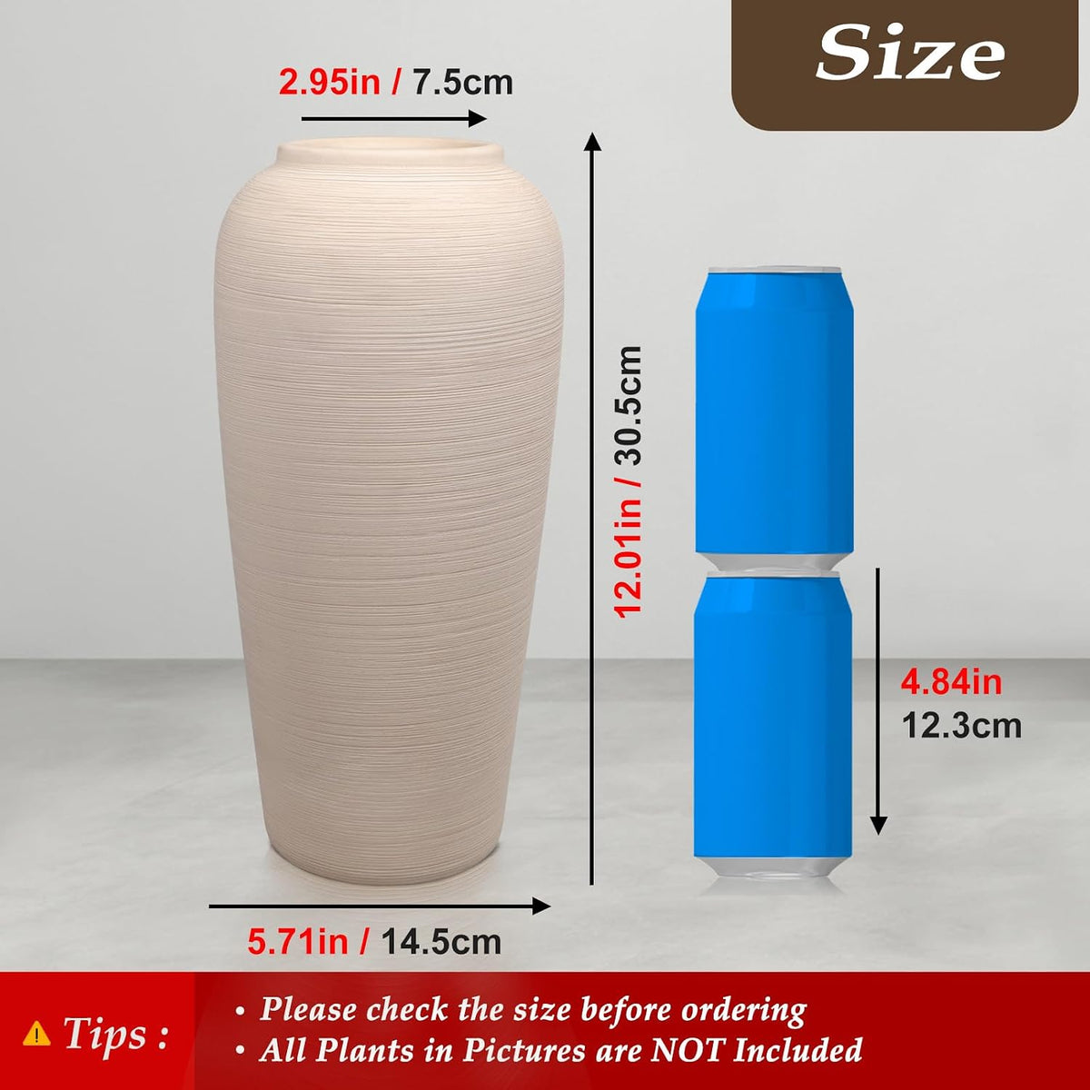 Tall Ceramic Vase 12 Inch Neutral Textured Vase,Cream Vase for Home Decor