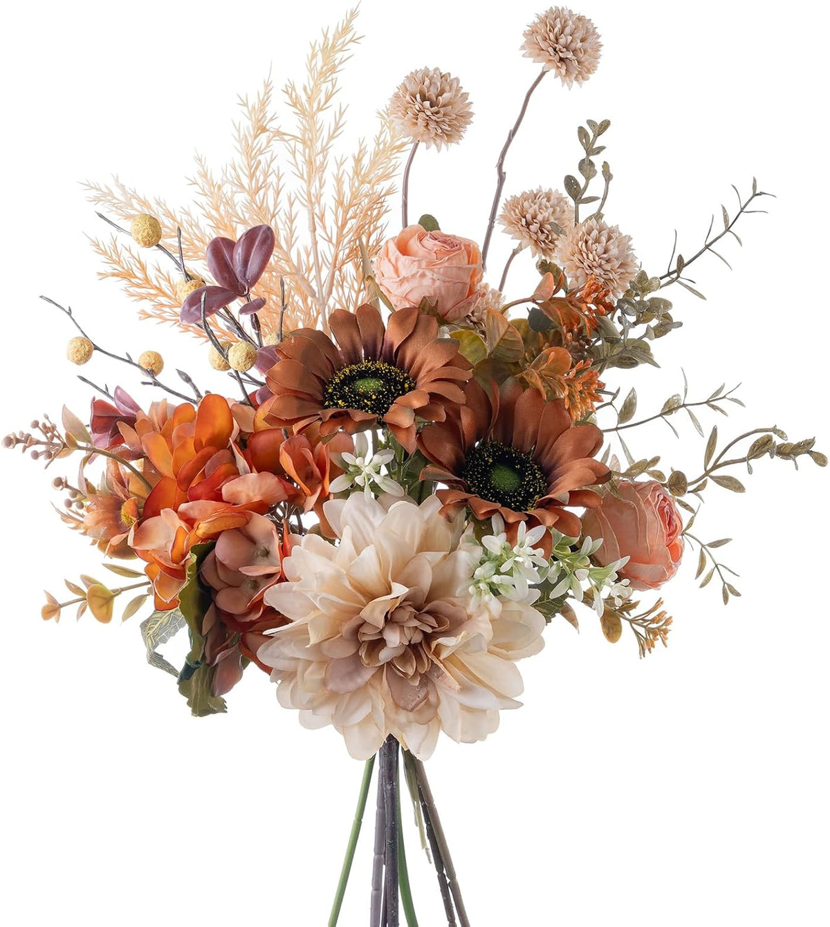 17-inch Artificial Fake Faux Flowers Silk Flower Arrangements Bouquets with Dandelions, Dahlias, Hydrangeas, Sunflowers, Roses, Astilbes and Shooting Star Branches(Autumn Haze)