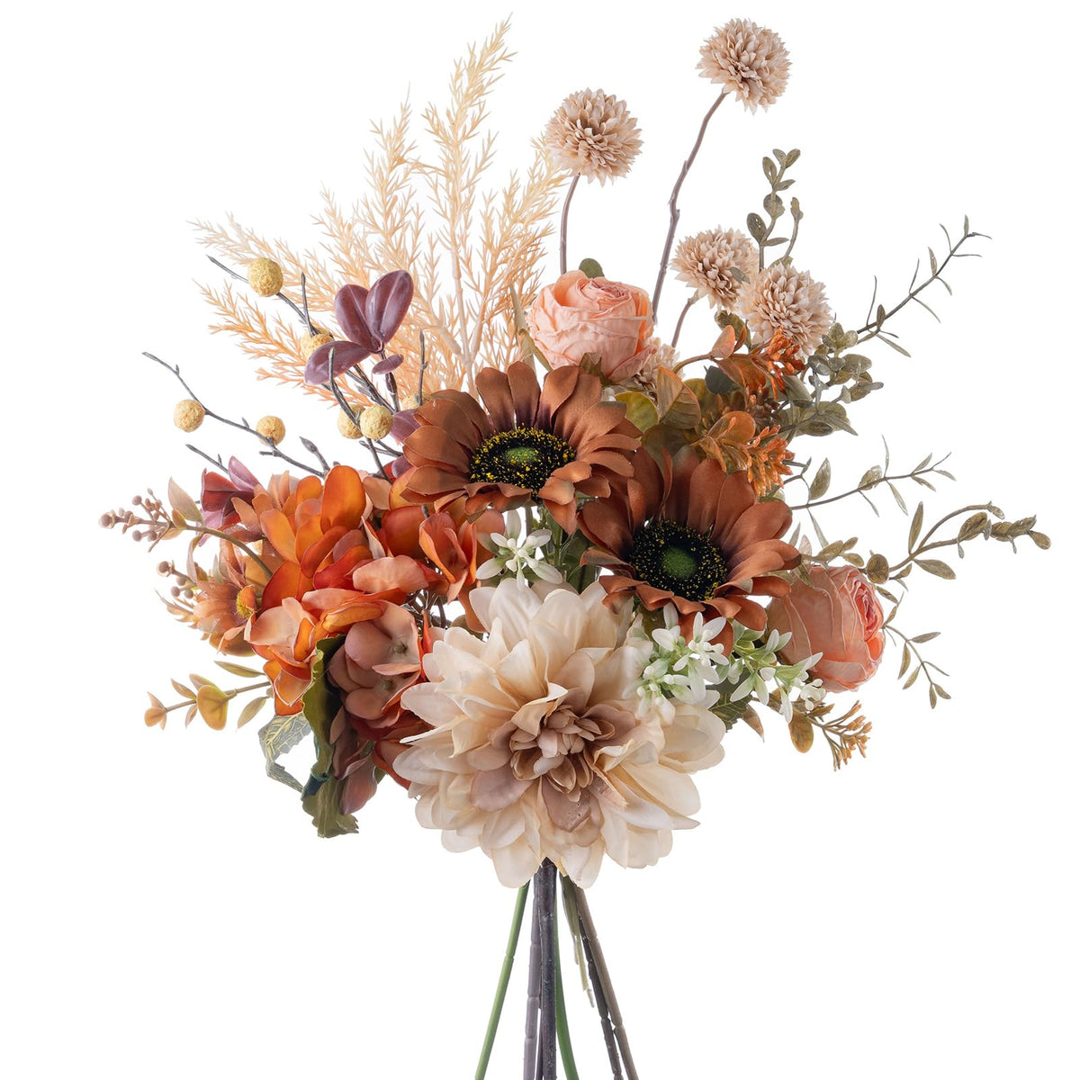 17-inch Artificial Fake Faux Flowers Silk Flower Arrangements Bouquets with Dandelions, Dahlias, Hydrangeas, Sunflowers, Roses, Astilbes and Shooting Star Branches(Autumn Haze)