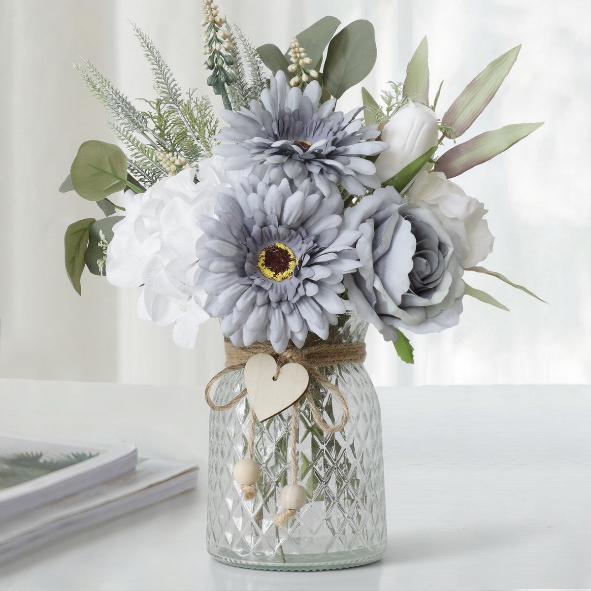 Leftover Fake Flowers with Vase,Silk Dahlia Flowers,Artificial Flowers in Vase,Centerpiece Table Decorations,Flower Centerpieces for Tables,Kitchen Table Decor,Coffee Table Decor