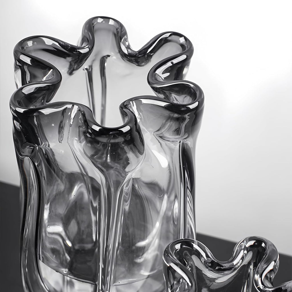 Modern Advanced Grey Black Glass Vase for Flowers, Hand Blown Art Glass Glass vase,Room Decoration and Centerpiece