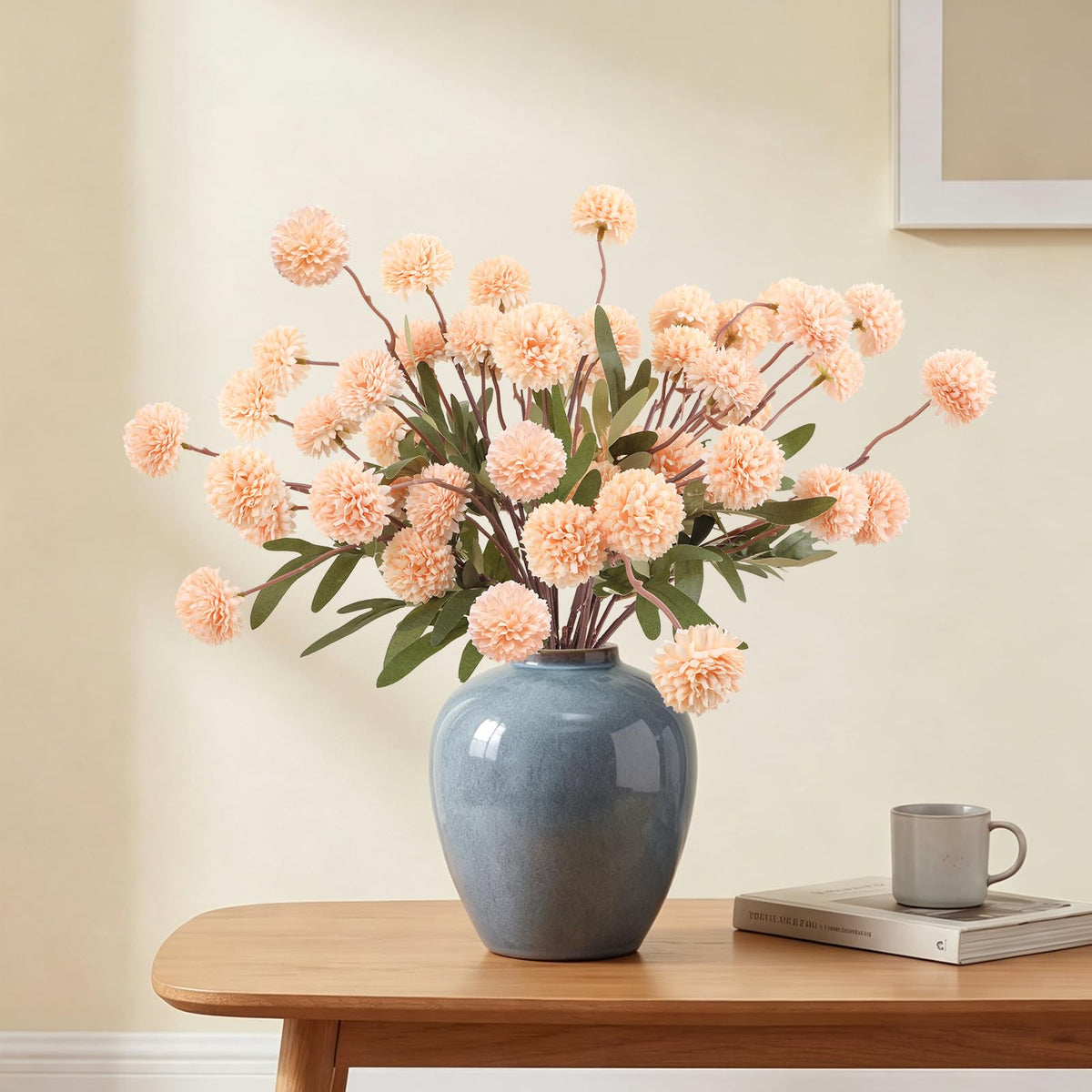 6Pcs Spring Flowers Artificial Fake Flowers Bulbs Silk Faux Chrysanthemums Flores for Indoor Outdoor DIY Bouquets Wedding Centerpieces Home Decoration