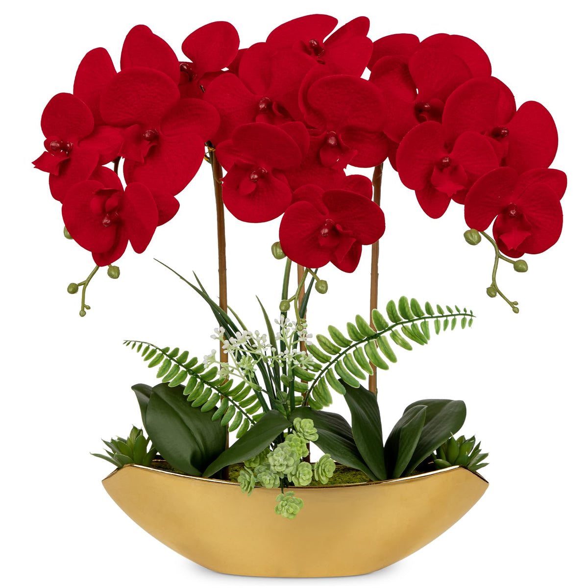 Briful Orchid Artificial Flowers 18in White Fake Orchid Silk Flowers with Ceramic Pot Faux Orchid Arrangement for Home Office Room Coffee Table Centerpiece Modern Decoration