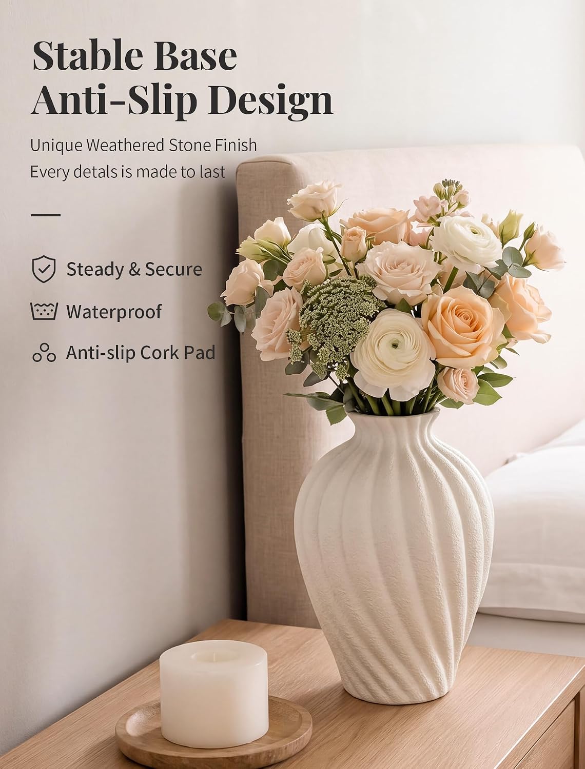 NUPTIO Ceramic Vase Living Room: 10.4" White Farmhouse Home Decor Table