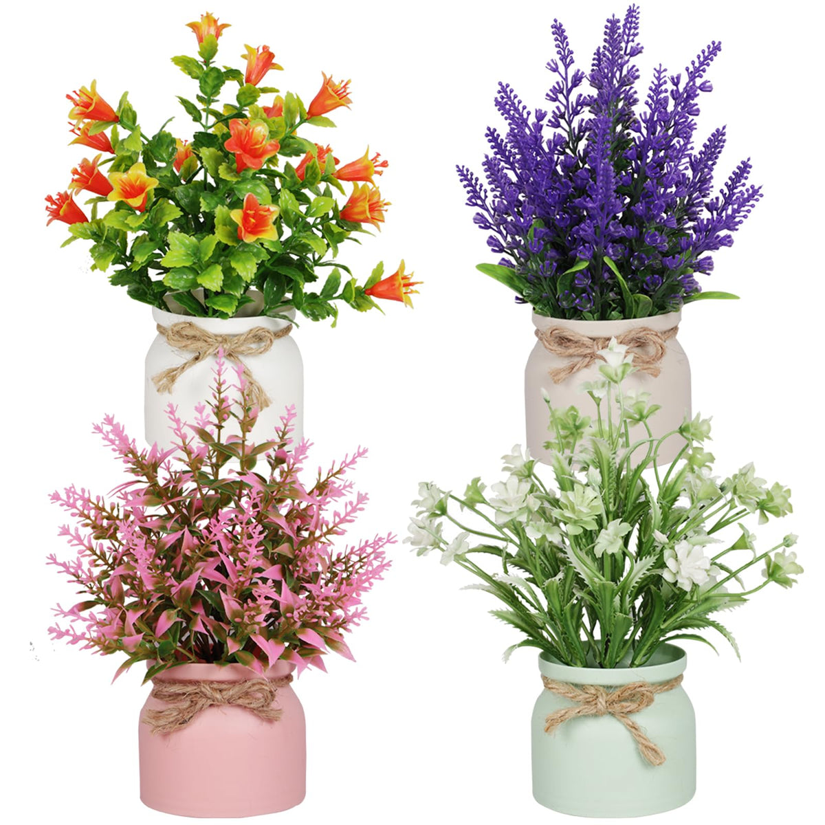 Yoratee 6PCS Artificial Flowers Pot Small Fake Plants with Mini Potted Plants for Home Office Tabletop Centerpiece Decoration