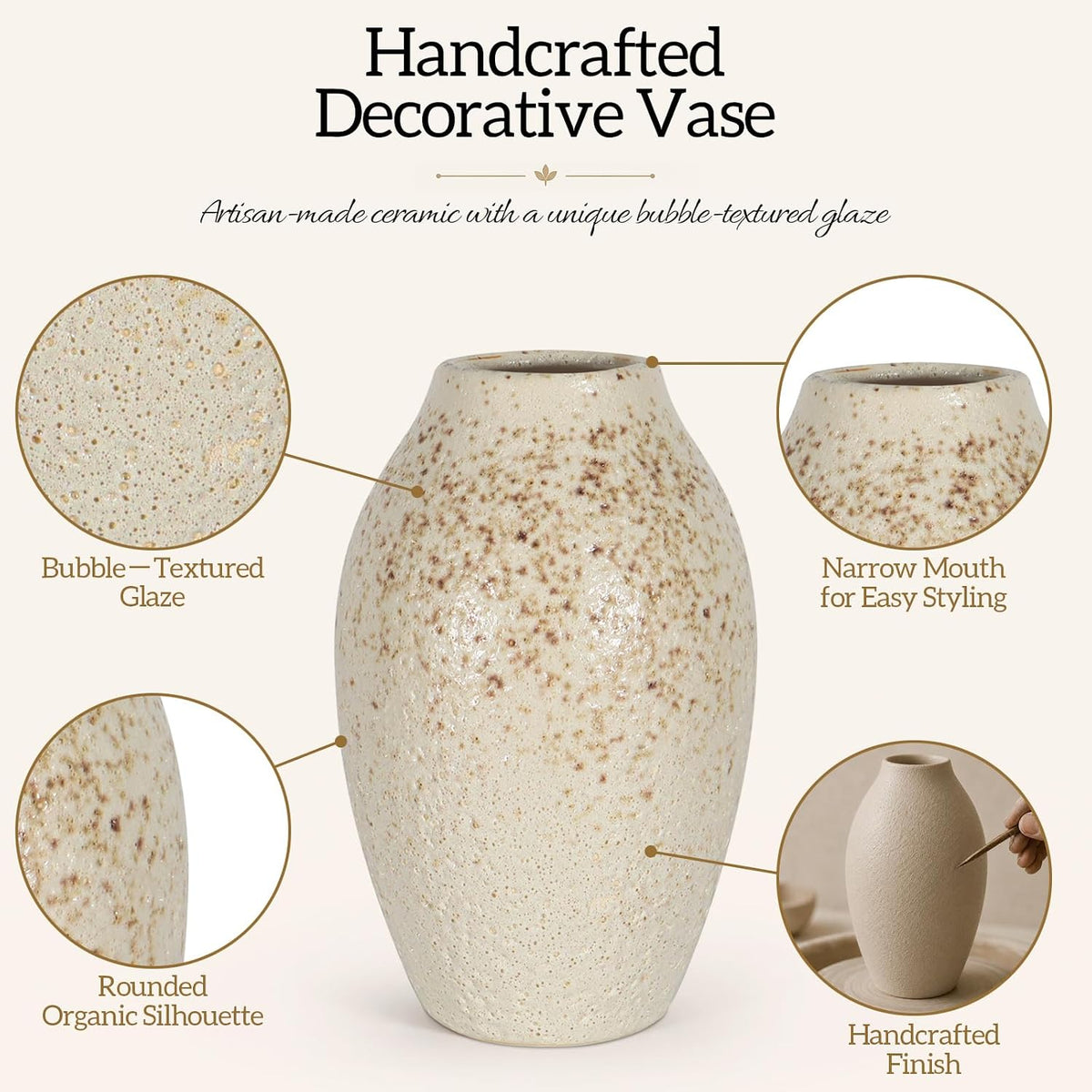 Cream Ceramic Flower Vase Speckled Bubble Glaze Home Decor