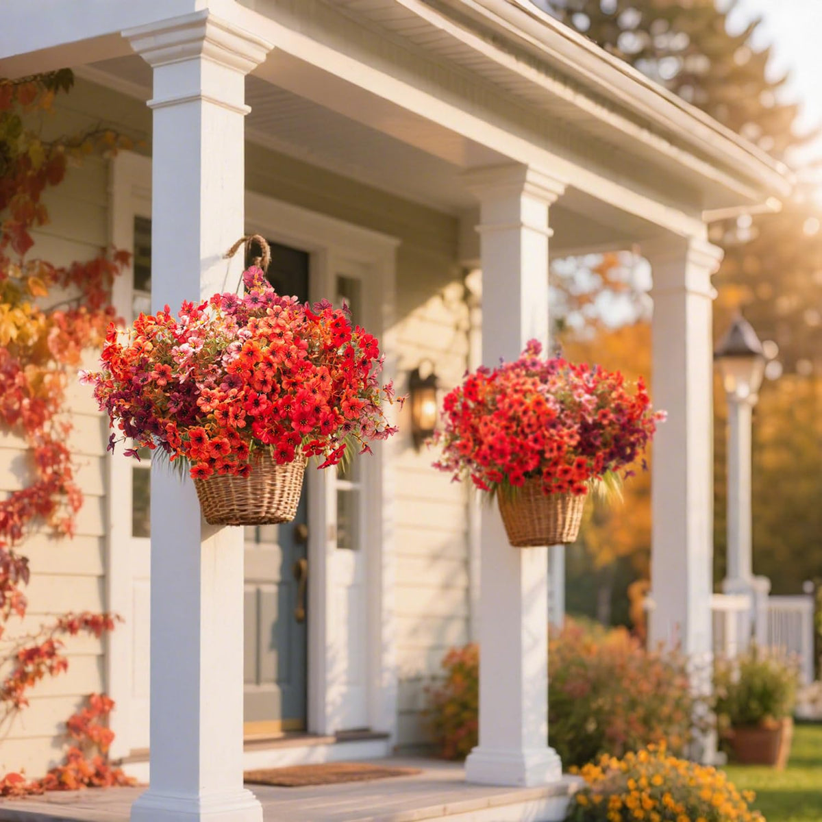 Grunyia 20 Bundles UV Resistant Artificial Fall Flowers - Fake Autumn Plants for Autumn Indoor Outdoor Garden Patio Fireplace Window Box Kitchen Home Decor (Fall Orange Mix)