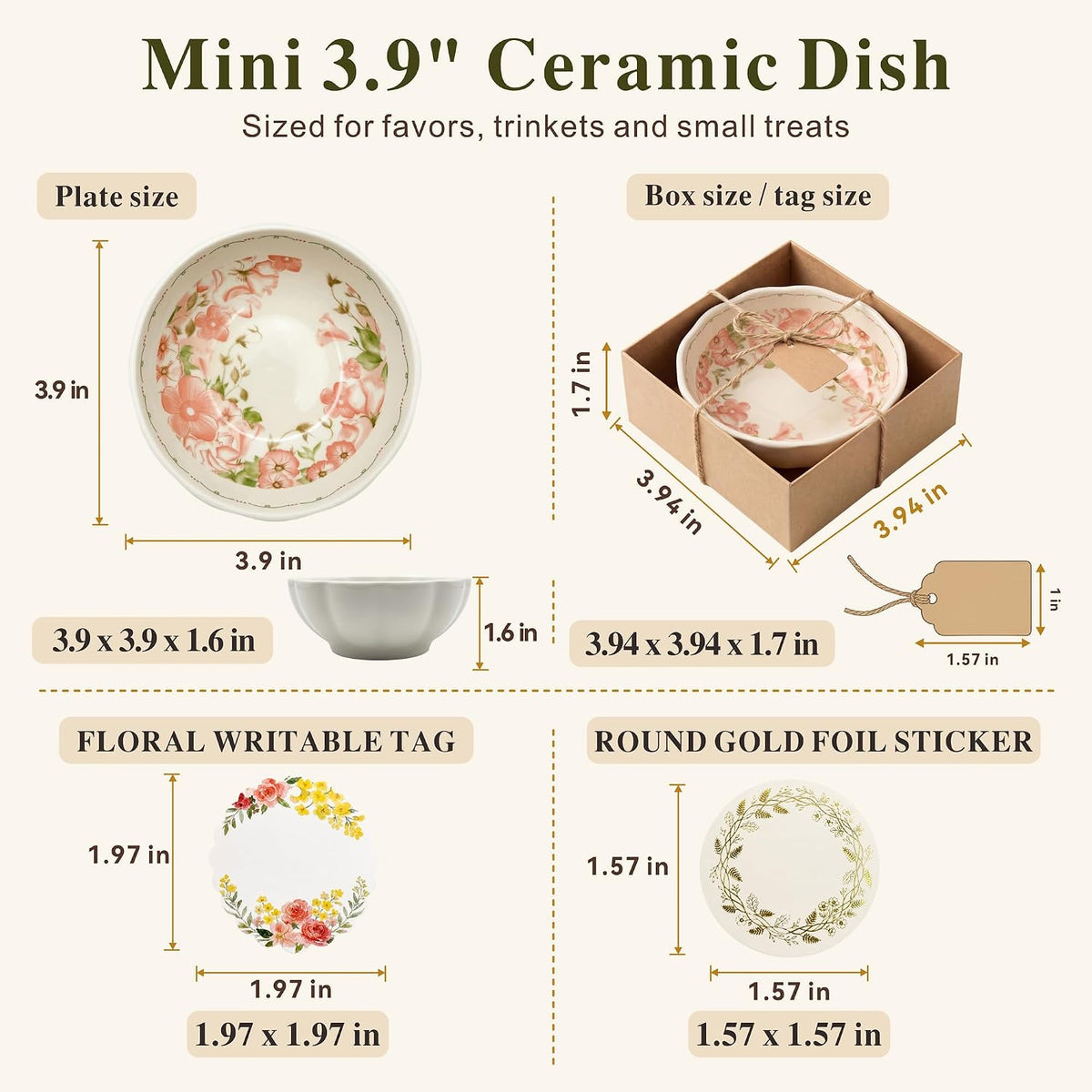bridal shower gifts for guests 10 Pack Mini Floral Ceramic Dishes 3.9 Inch
