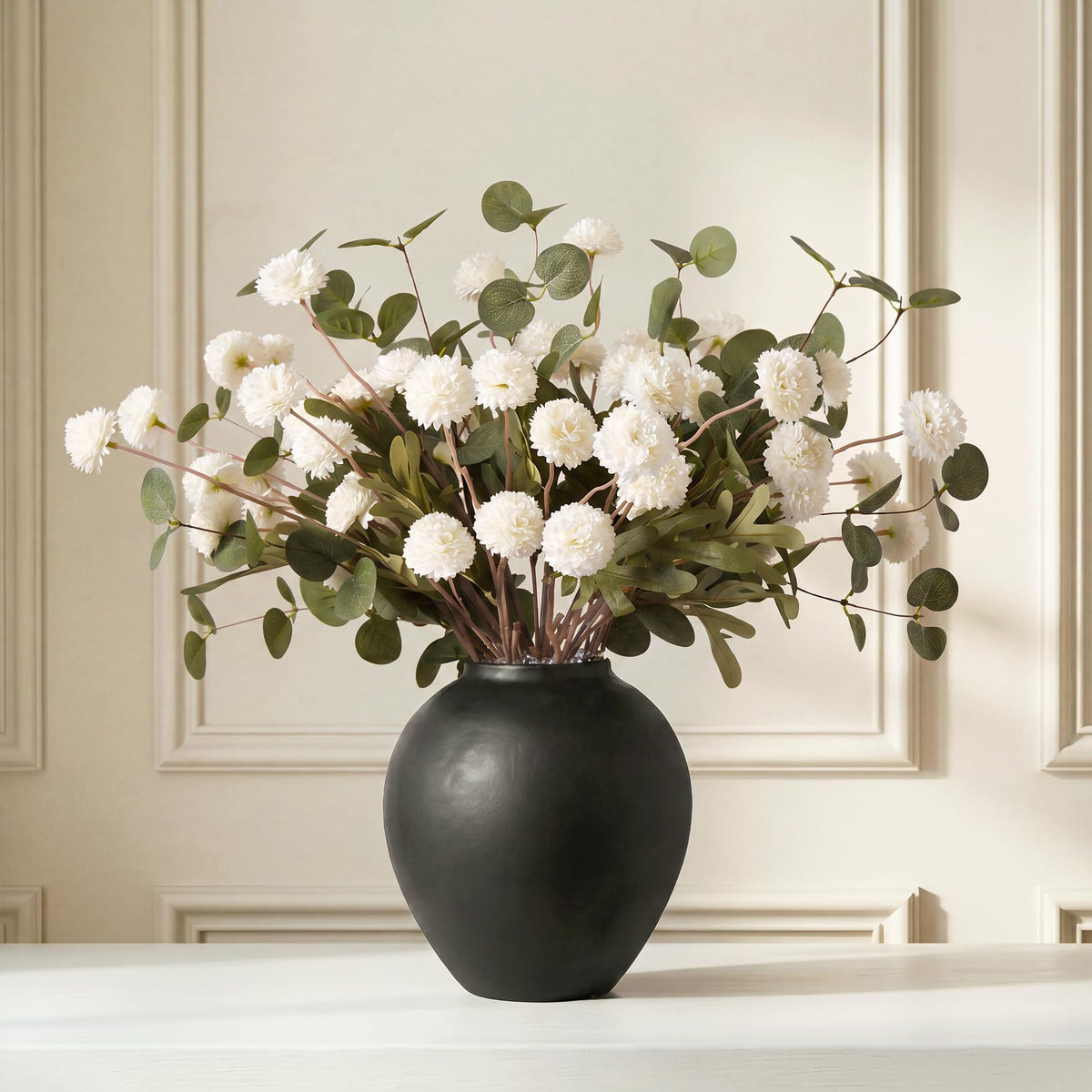 Pinkpum 20 Stems Beige Fake Mums & Kiku Artificial Flowers for Vase Decor