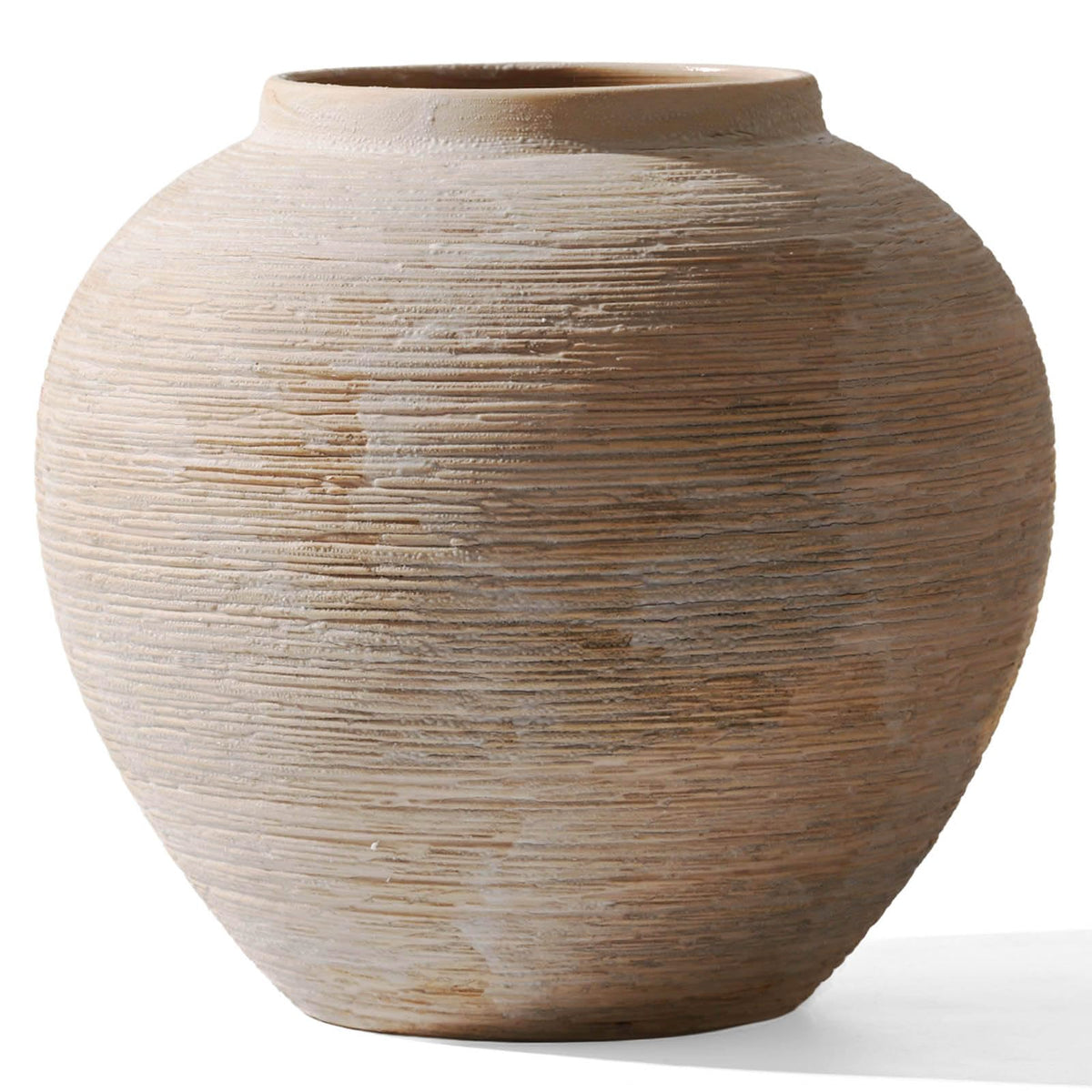 Rustic Ceramic Vintage Farmhouse Vase for Decor (Small Ribbed Whitewash)