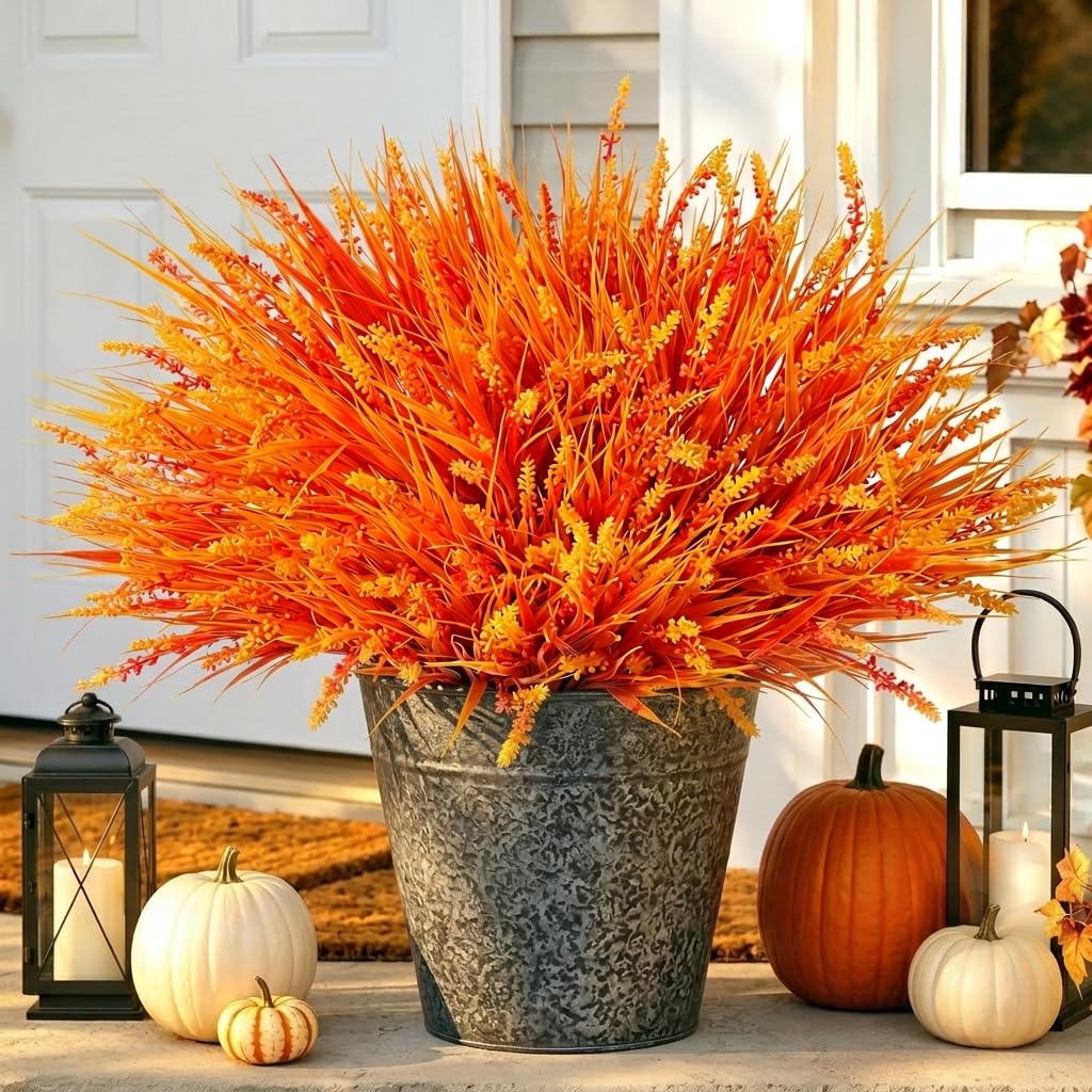 HyeFlora 20 Bundles Artificial Fake Outdoor Plants Flowers for Spring Decoration, UV Resistant Realistic White Plastic Flowers Faux Plant Monkey Grass for Planter Home Garden Porch Patio Window Box