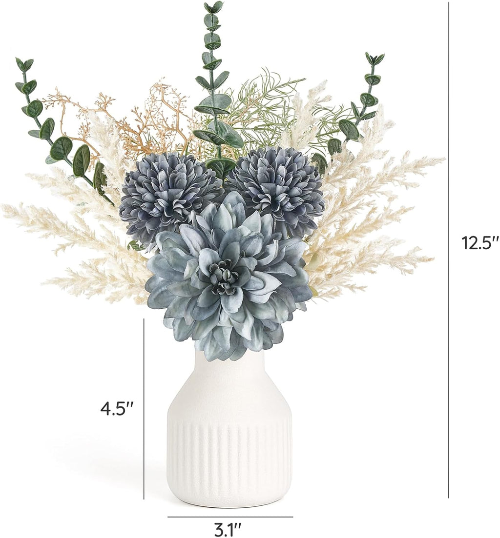 Mkono Fake Flowers in Ceramic Vase, 12.5" Coffee Table Centerpieces, Blue