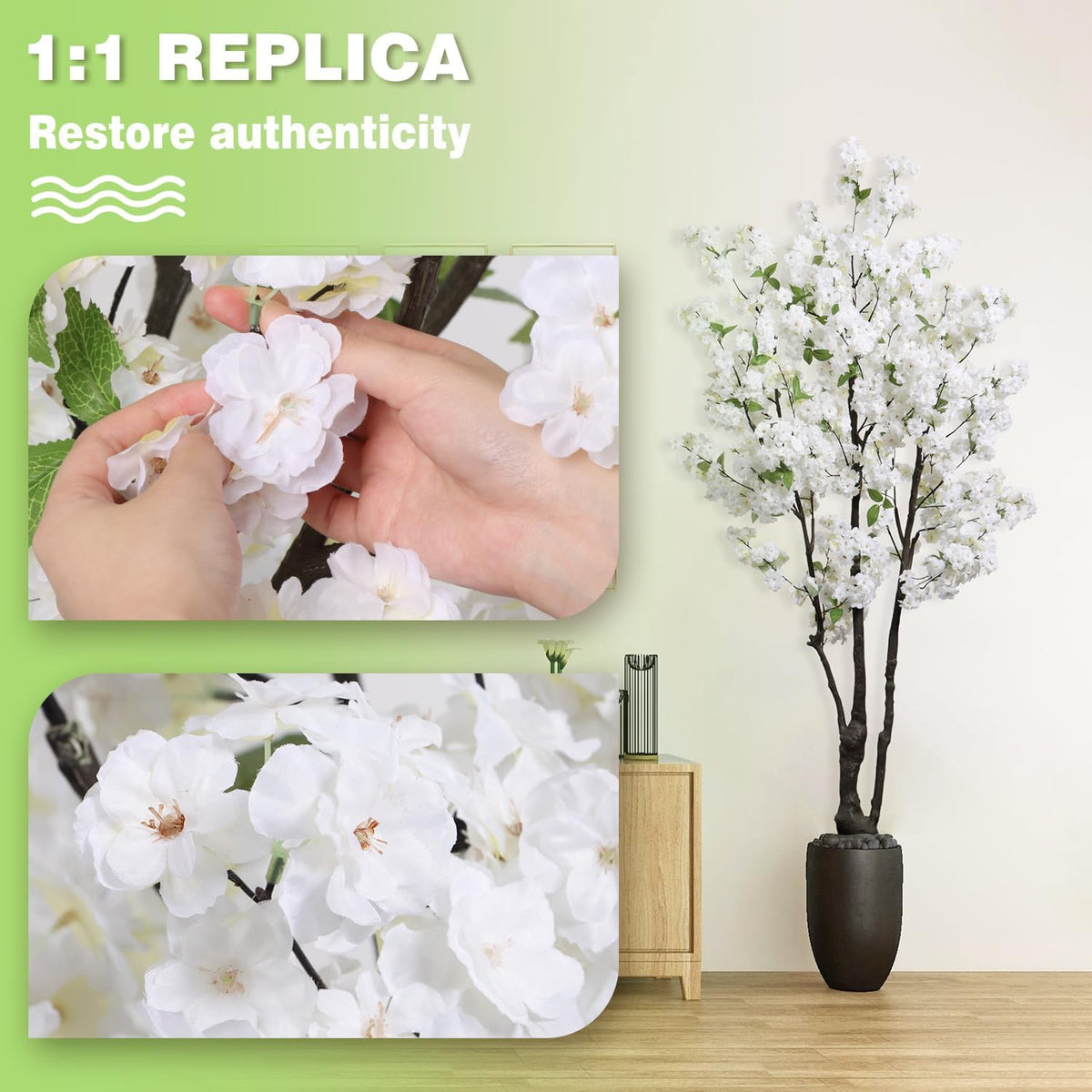 Artificial White Cherry Blossom Tree 6ft(72in) Faux Plant for Indoor Decor