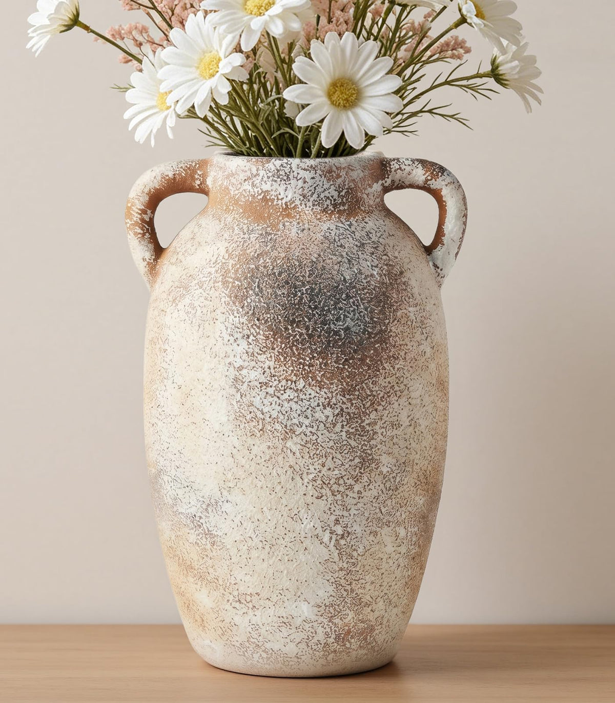 Ceramic Flower Vase, 10.2" Rustic Farmhouse Vase for Home Decor, Glazed Pottery Vase for Fresh Flowers, Pampas Grass, Coffee Table, Dining Table, Mantel and Bookshelf
