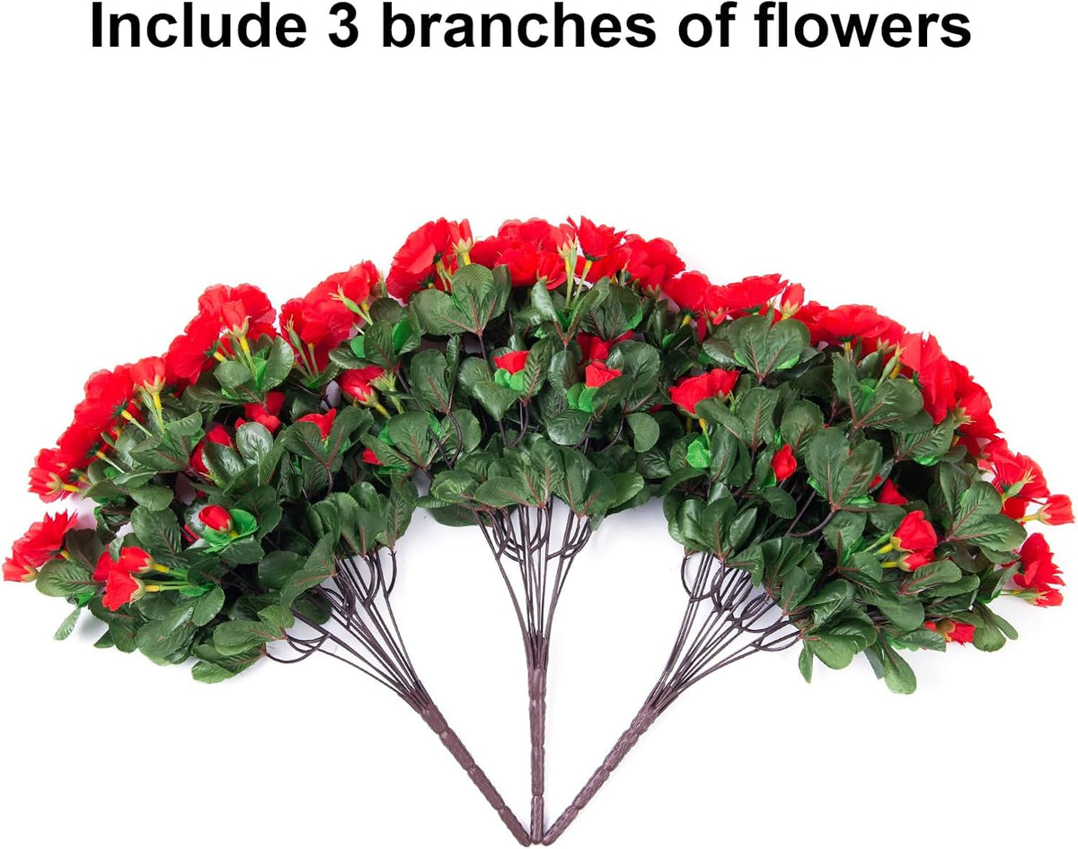 HyeFlora Artificial Fake Flowers for Outdoor Outside Spring Decoration, Fake Silk Red Camellia Flower UV Resistant Realistic Plants for Planter Front Door Porch Patio Table Indoor, 3 Large Bundles