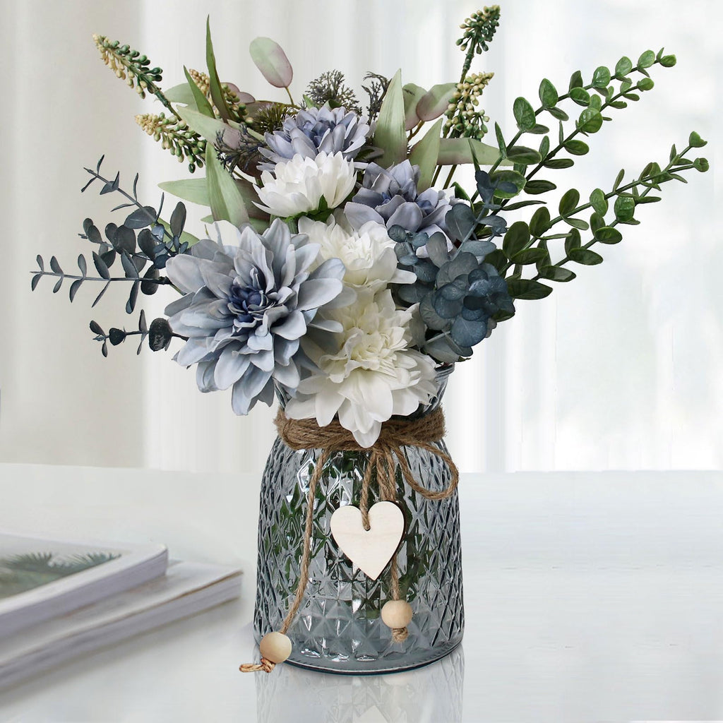 Leftover Fake Flowers with Vase,Silk Dahlia Flowers,Artificial Flowers in Vase,Centerpiece Table Decorations,Flower Centerpieces for Tables,Kitchen Table Decor,Coffee Table Decor