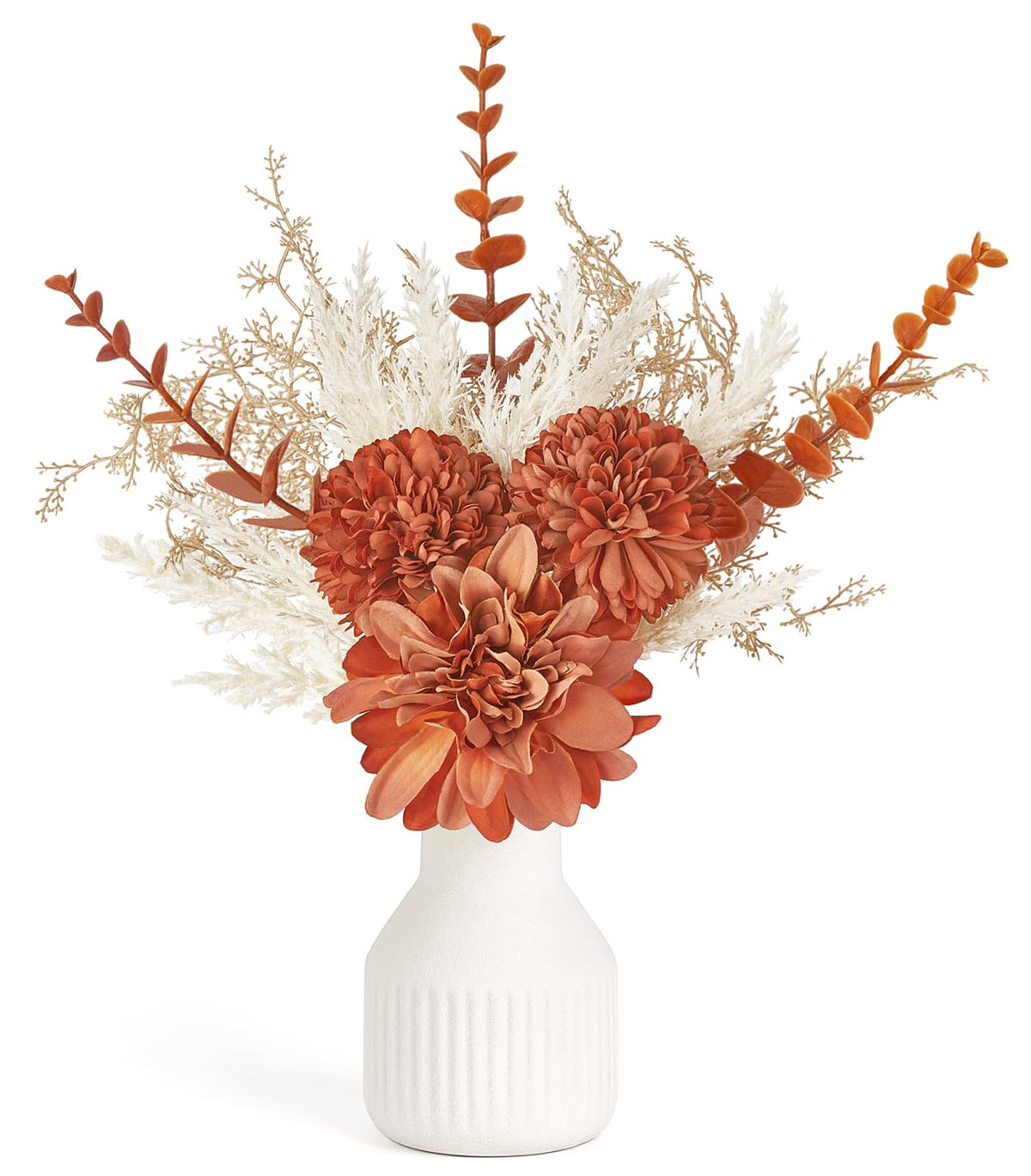 Mkono Fake Flowers in Ceramic Vase, 12.5" Coffee Table Centerpieces, Blue