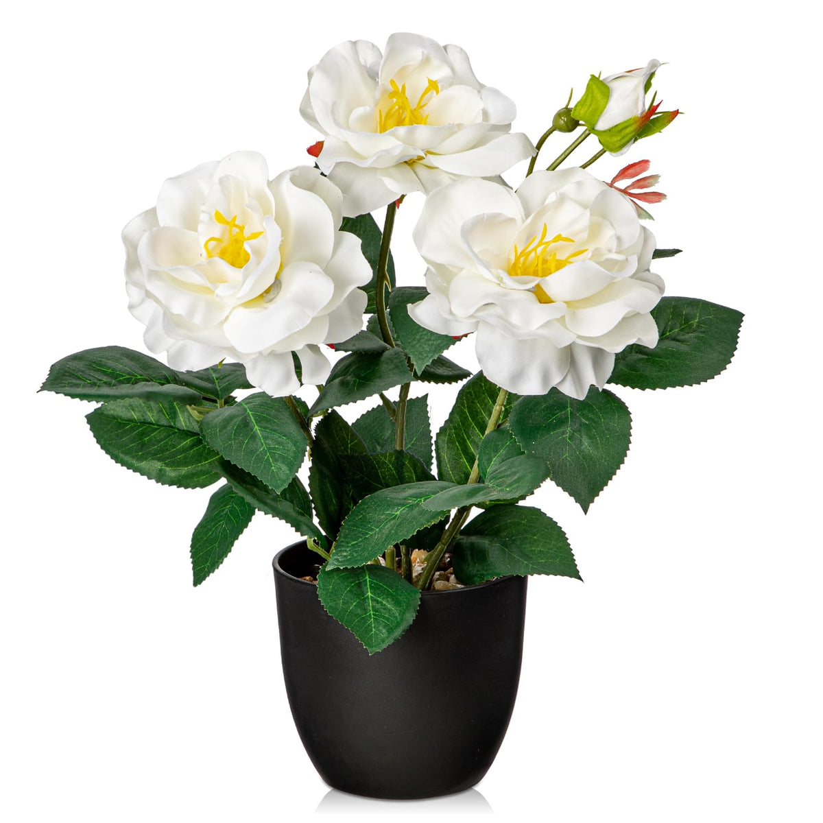 Hollyone Artificial Plants & Flowers in Vase Pink Roses Artificial Flowers Potted Plant Faux Silk Flower with Pot Fake Rose Flower Arrangement Home Decor Office Bathroom Shelf Desk Decoration 15 Inch