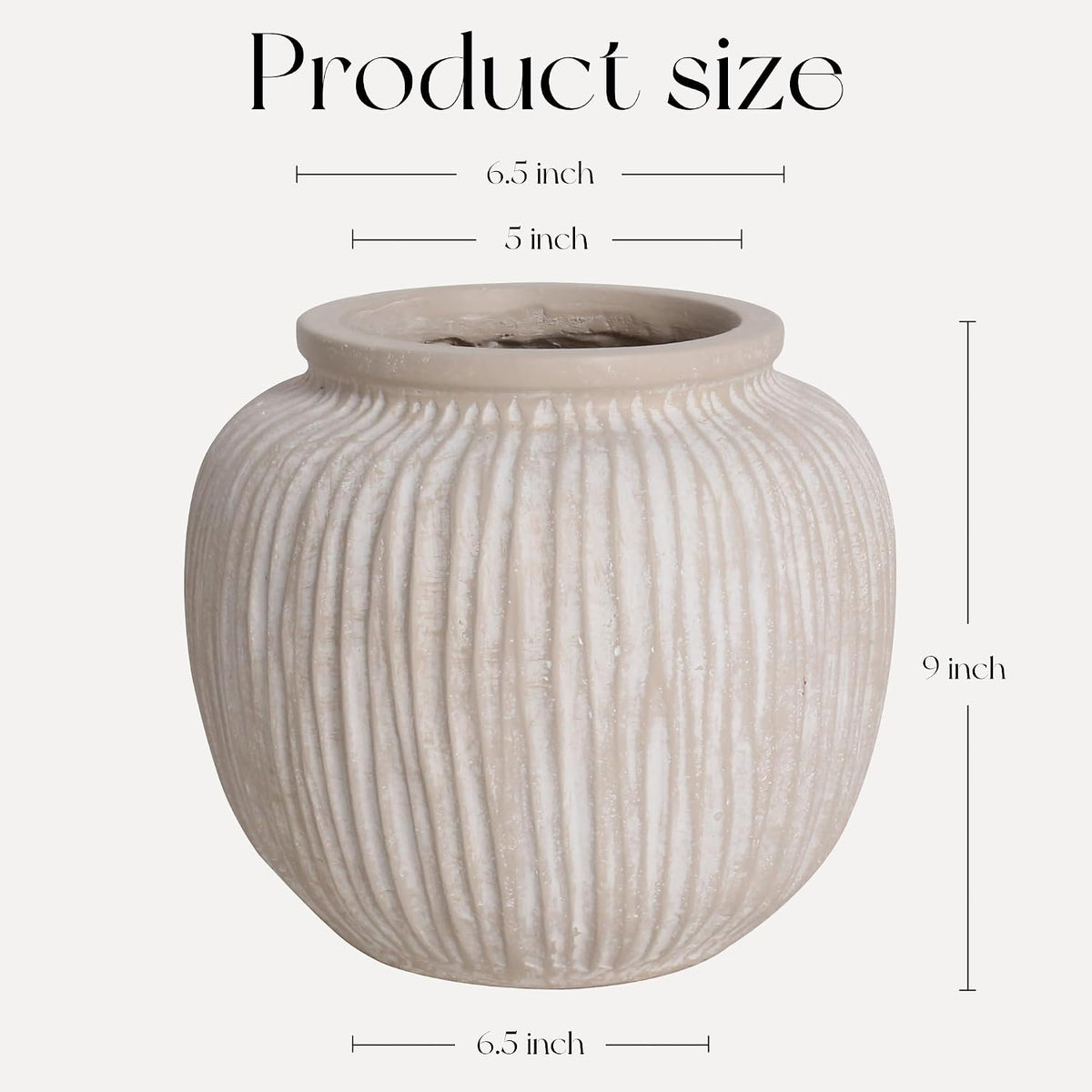 Oakrain Large Rustic Decorative Vase, 9" Distressed White Round Floor Vase