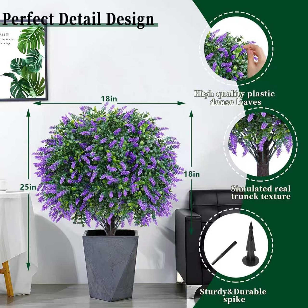 Artificial Boxwood Topiary Ball Lavender, Set of 2 UV Resistant