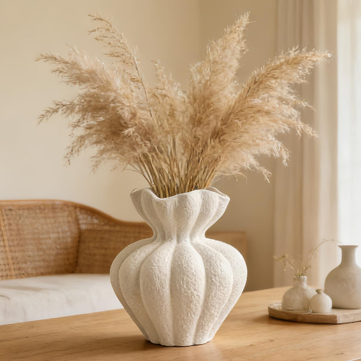 White Ceramic Vase, 8.2 Inch Modern Boho White Flower Vase for Home Decor, Unique Vase for Farmhouse Living Room Cabinet Table Centerpieces Wedding Decorations