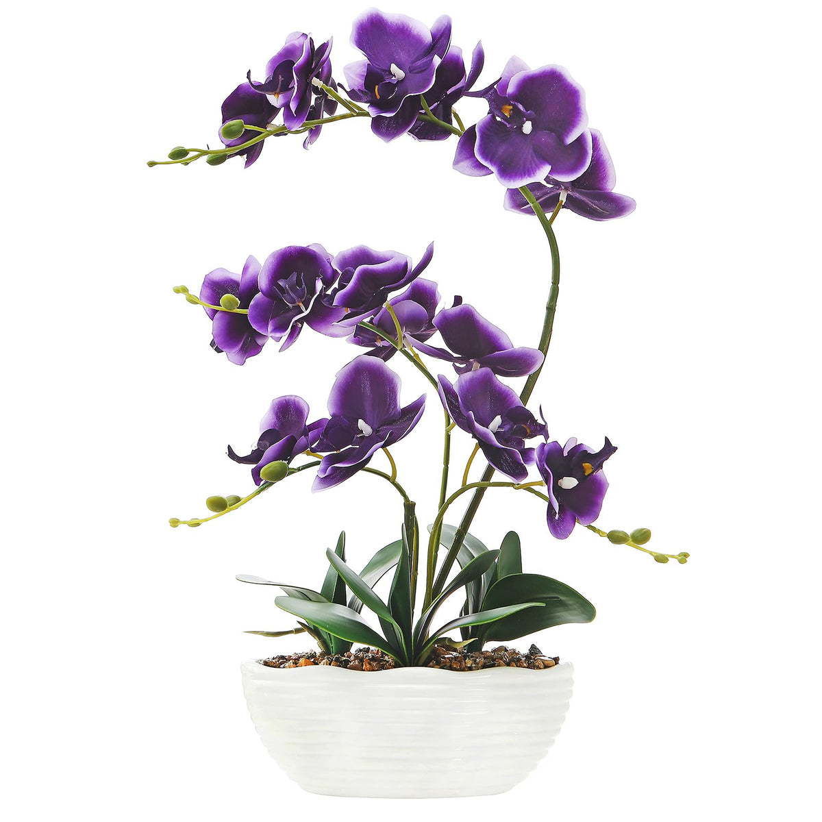 Large Silk Orchid in Wave Pot 19" Phalaenopsis Centerpiece for Table, White