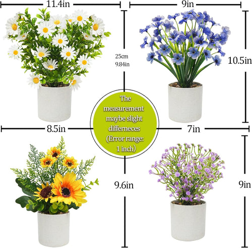 4 Packs Small Artificial Flowers in Pot, All-in-One Floral Decor,Colorful