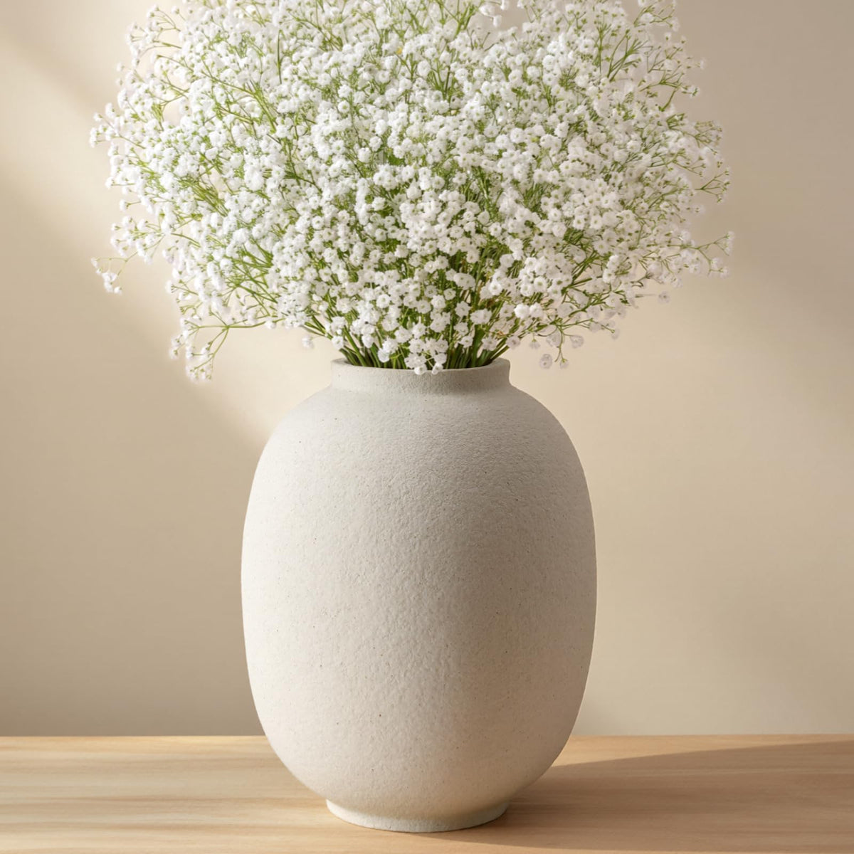 Ceramic Flower Vase Home Decor, 6.2 inch Farmhouse Rustic Vintage Decorative Vases, Pottery Terracotta Boho Flowers Vases for Dining Table, Living Room, Shelf, Kitchen, Bedroom (6.2"-White)