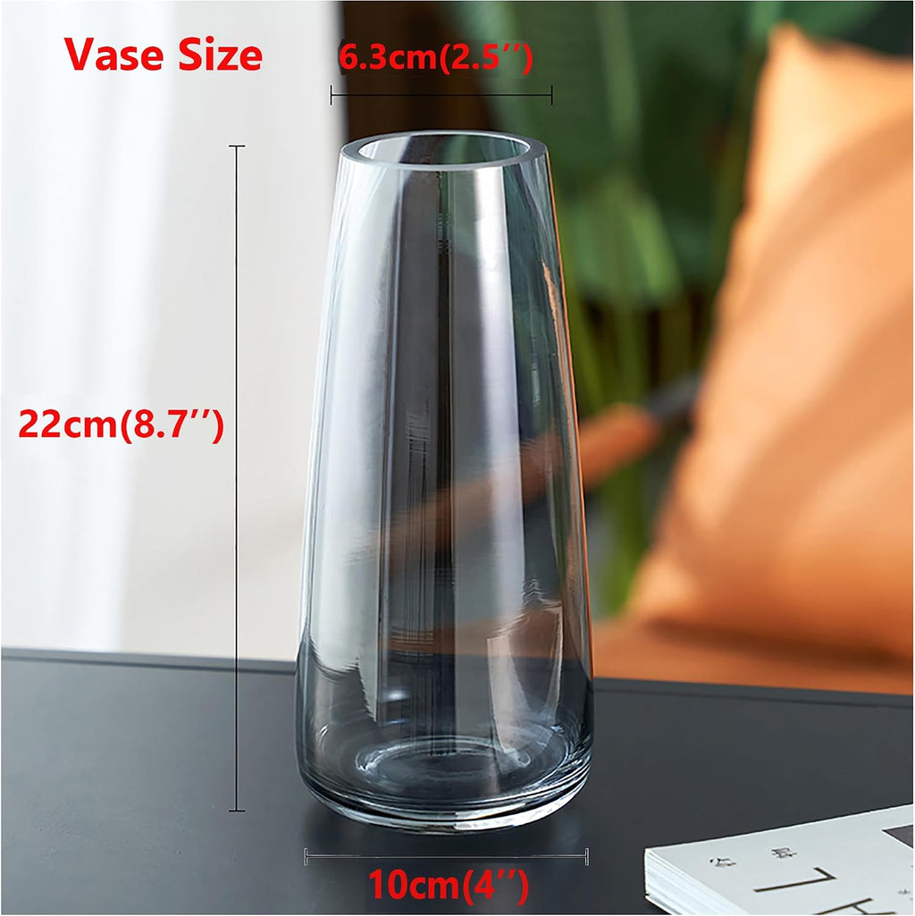 FANTESTICRYAN Modern Glass Vase, 8.7''H Decor Flower Vases, Crystal Grey