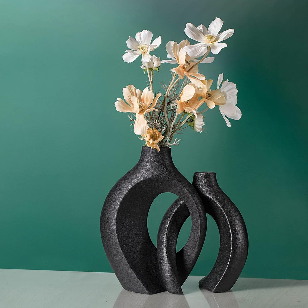 Levvohd Snuggle Hollow Ceramic Vase Set of 2 Minimalist Home Table Decor