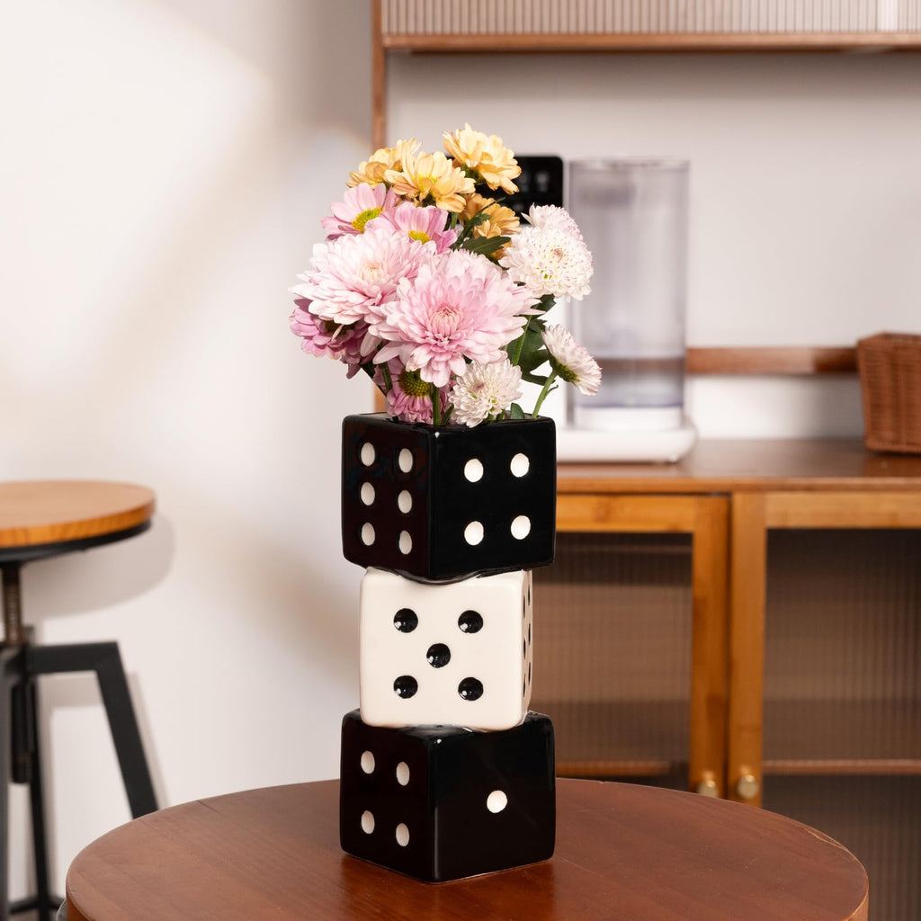MOUGIGI Ceramic Dice Vase-Unique Decor for Dried Flowers,Rose,Pampas Grass