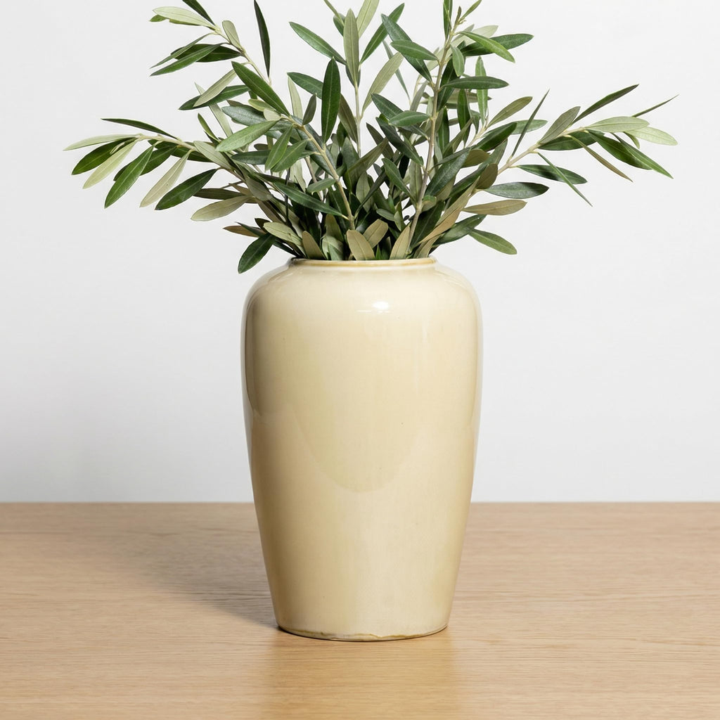 White Ceramic Vase for Centerpiece, 8 Inch Modern Vases Home Decor, Decorative Flower Vase for Pampas Grass, Coffee Table Living Room Small Shelf Kitchen Decor