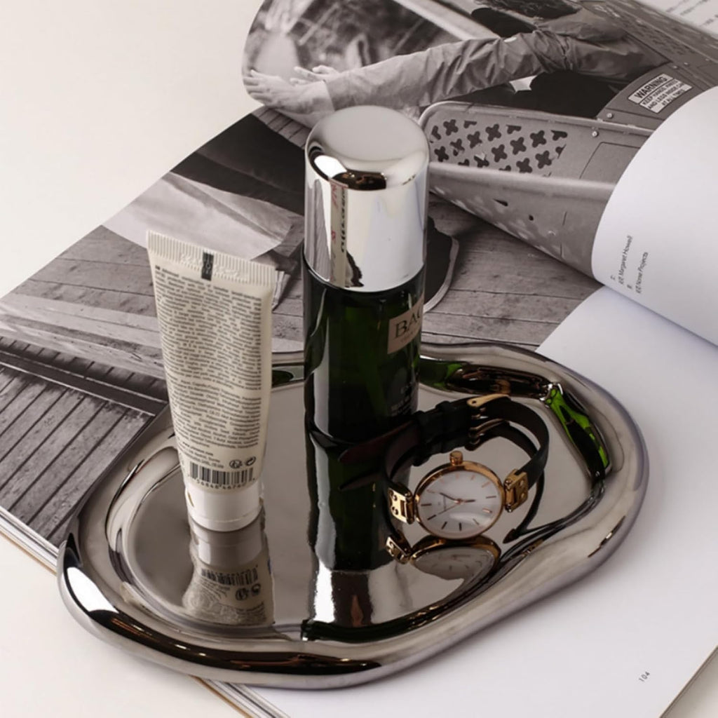 Silver Tray Decorative Vanity Tray Bathroom Tray Long Jewelry Dish