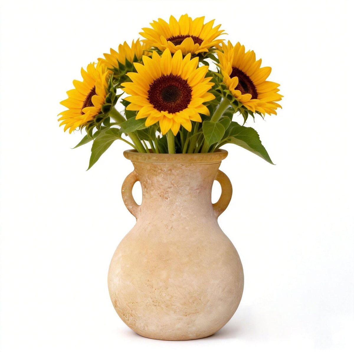 Green Glass Vase with Handles, 7.5 Inch Rustic pottery Style Flower Vase, Vintage Decorative Round Bud Jar for Dried Flowers, Earthy Aesthetic Centerpiece for Modern Farmhouse & Boho Spring Home Decor
