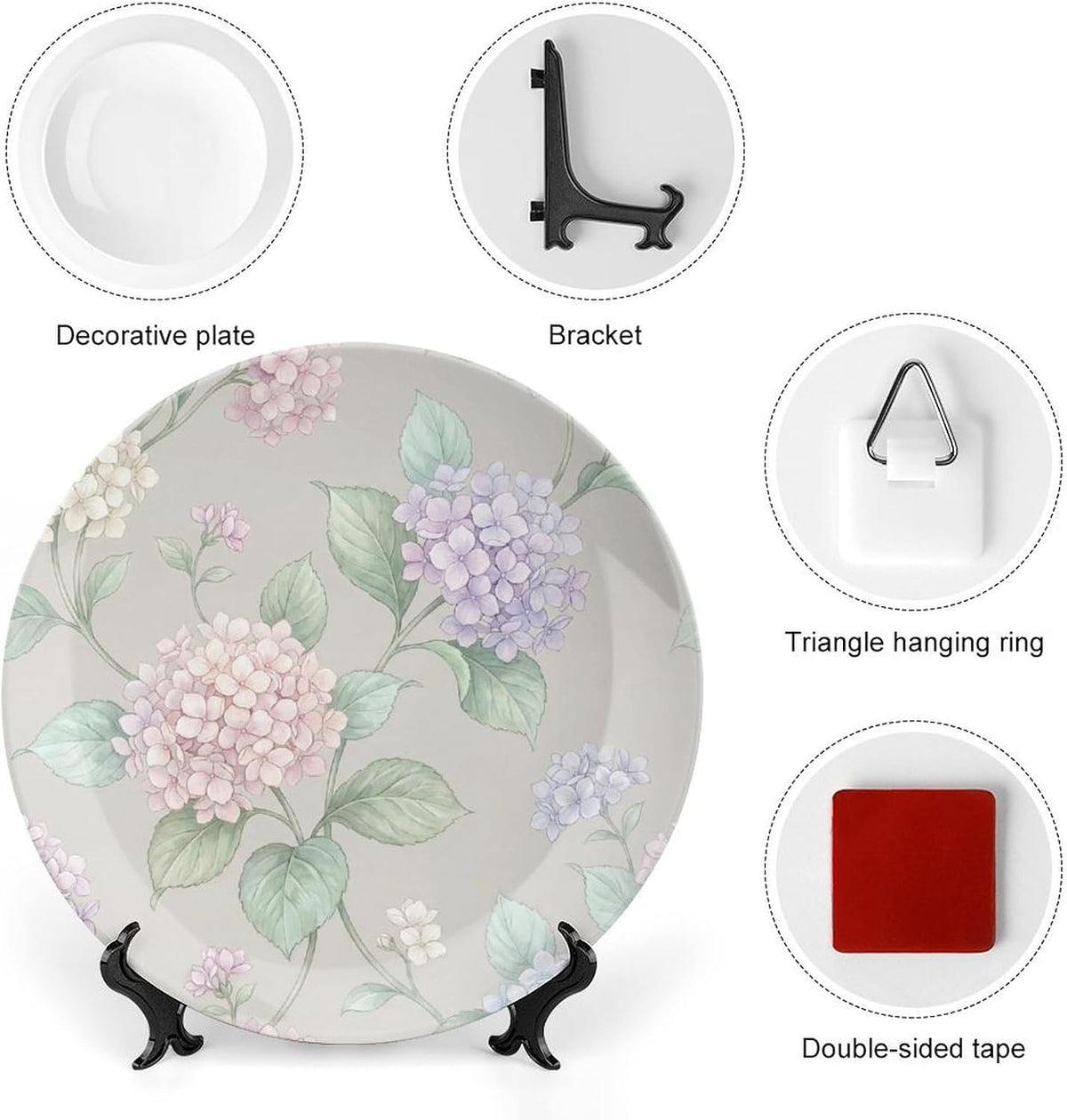 Hydrangea Decorative Plates for Display 10 Inch Floral Wall Decor