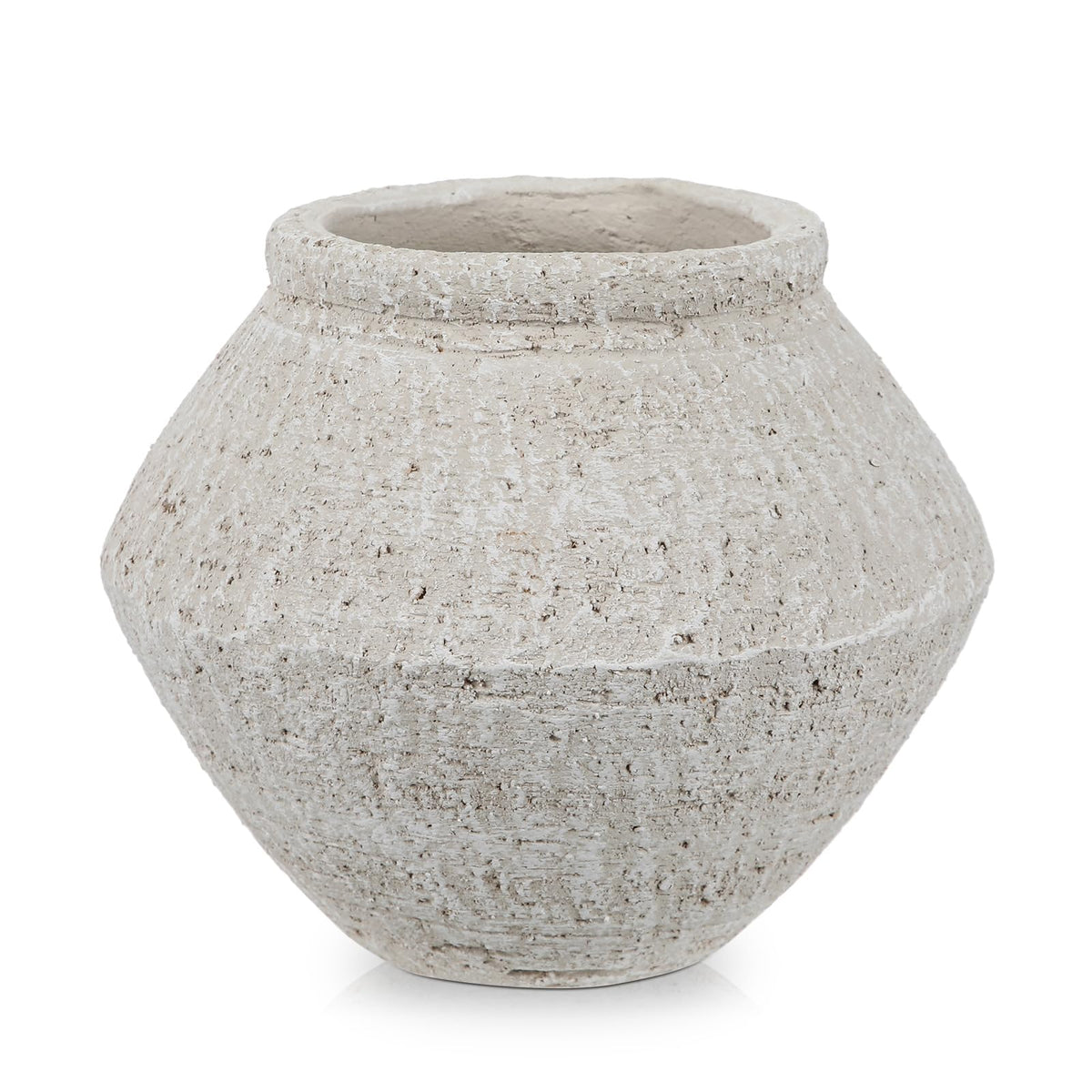 Briful Rustic Vintage Ceramic Pottery Vase, 6.1'' Farmhouse Table Decor with Distressed Texture, Wide Mouth Decorative Jar Vases for Home Decor, Shelf & Entryway, Cream White