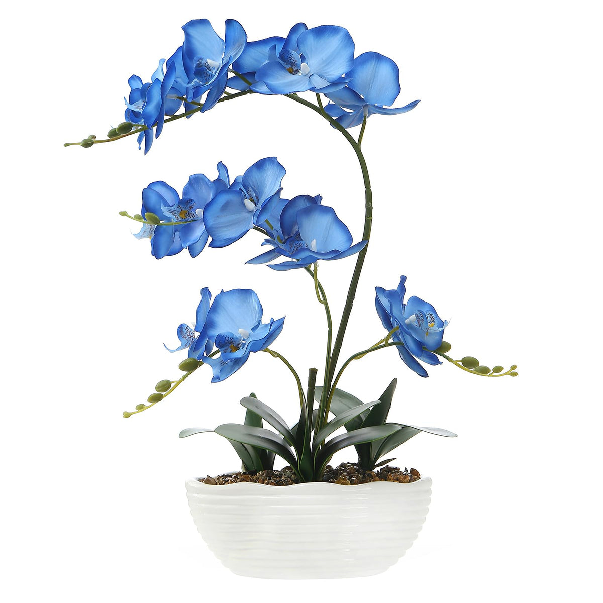 Large Silk Orchid in Wave Pot 19" Phalaenopsis Centerpiece for Table, White
