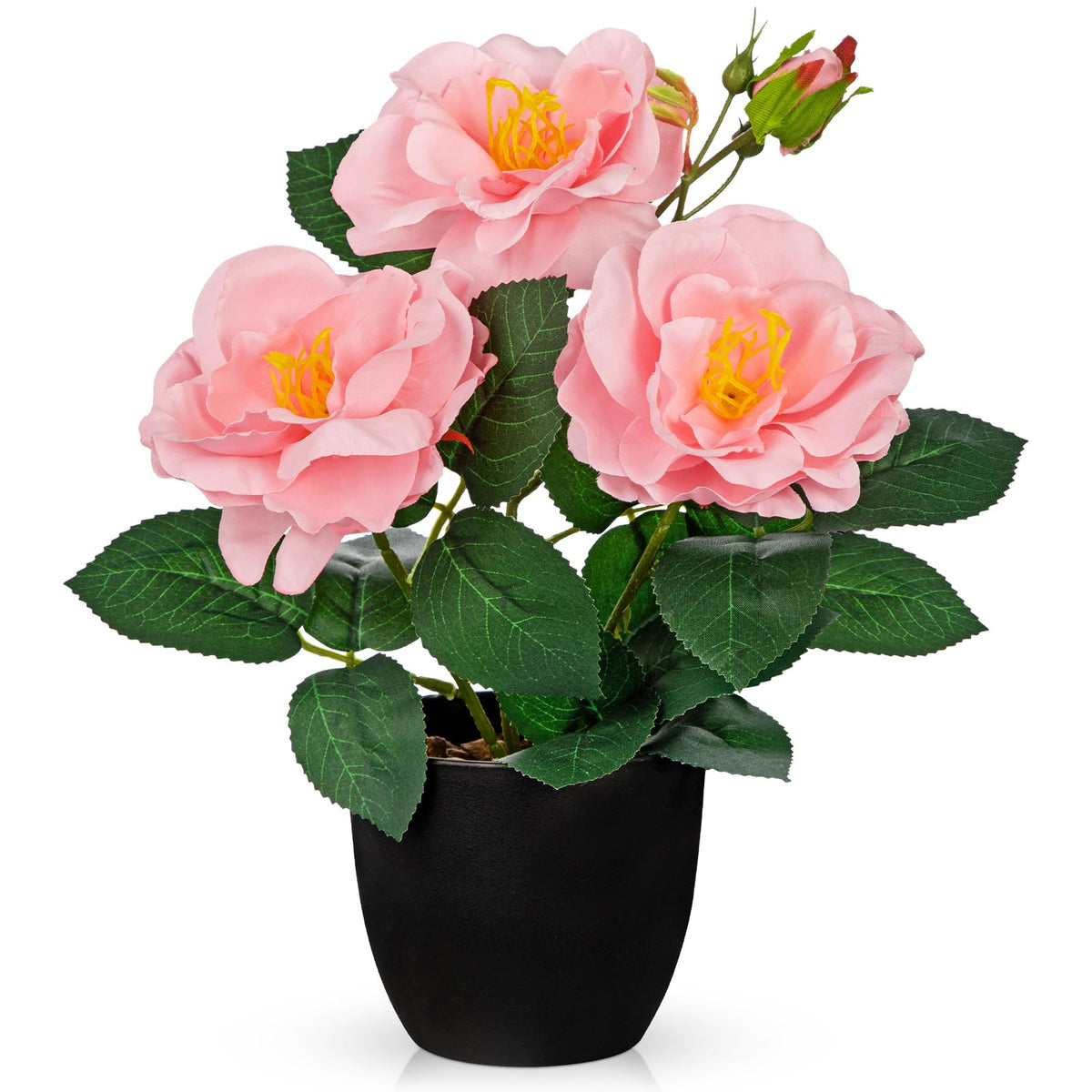 Hollyone Artificial Plants & Flowers in Vase Pink Roses Artificial Flowers Potted Plant Faux Silk Flower with Pot Fake Rose Flower Arrangement Home Decor Office Bathroom Shelf Desk Decoration 15 Inch