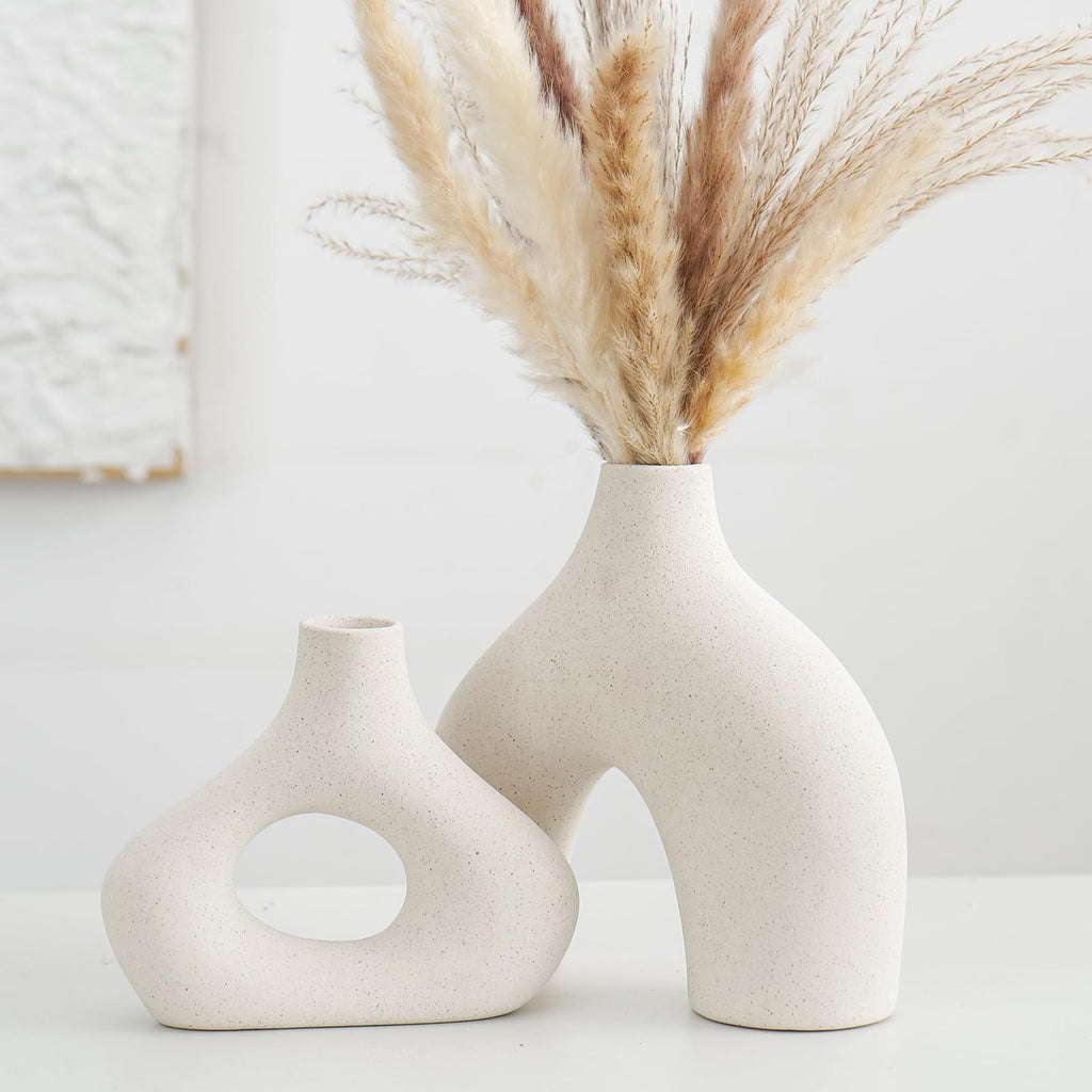 CEMABT Modern Nordic Boho Vase Set - Elegant Beige Matte Ceramic Vase for Living Room, Bookshelf, Mantel, Entryway Table & Console Decor | Home Decor Shelf Decorations Easter Gift