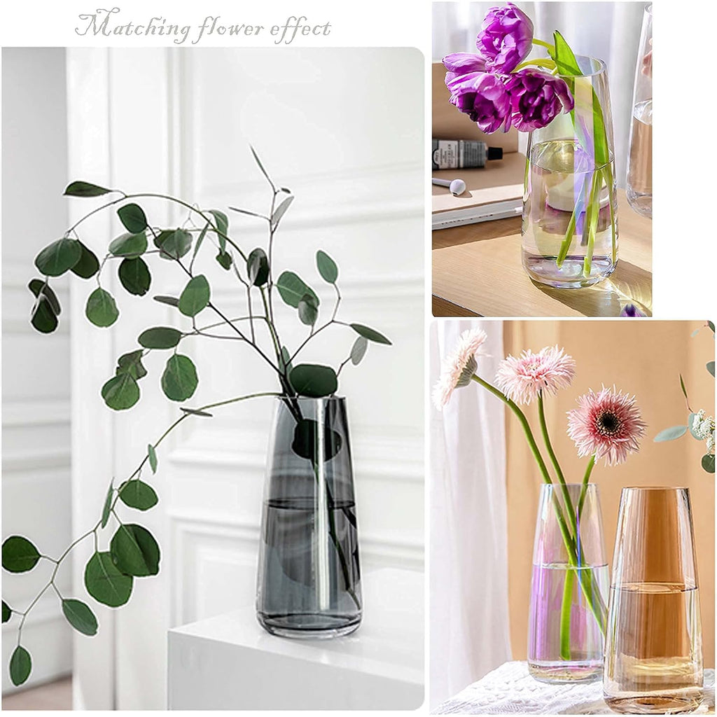 FANTESTICRYAN Modern Glass Vase, 8.7''H Decor Flower Vases, Crystal Grey