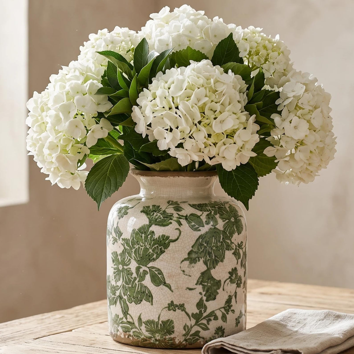 Vintage Chinoiserie Ceramic Vase, Green Flower Vases for Home Decor, 6.2in