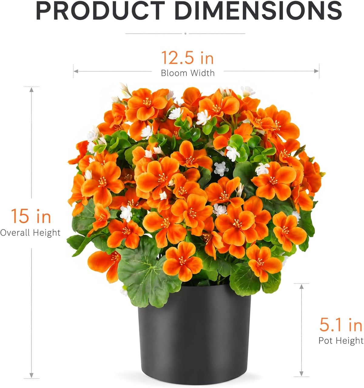 15'' Fake Plants Artificial Geranium Flower in Pot Fall Décor(Orange)