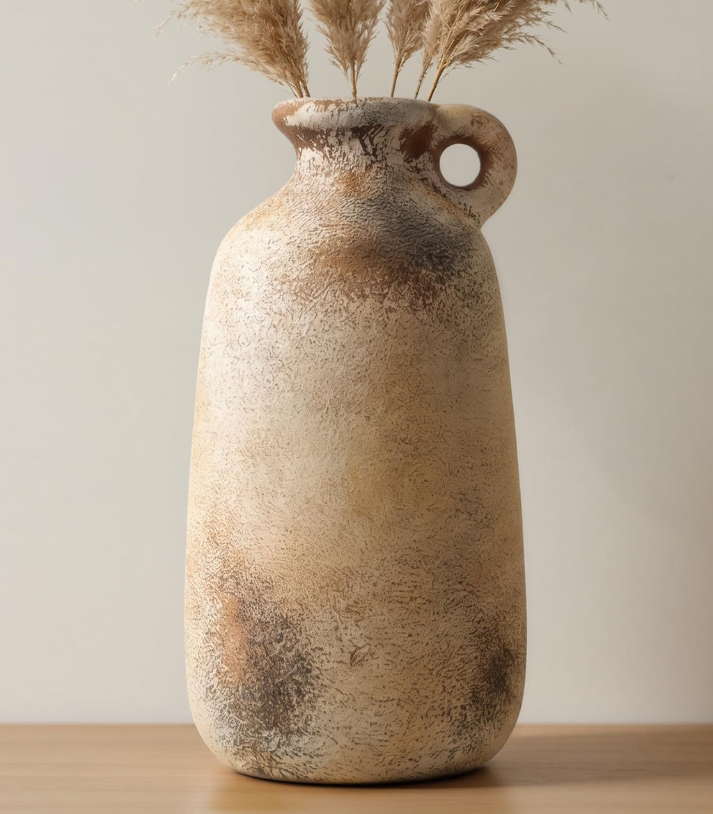 Ceramic Flower Vase, 10.2" Rustic Farmhouse Vase for Home Decor, Glazed Pottery Vase for Fresh Flowers, Pampas Grass, Coffee Table, Dining Table, Mantel and Bookshelf