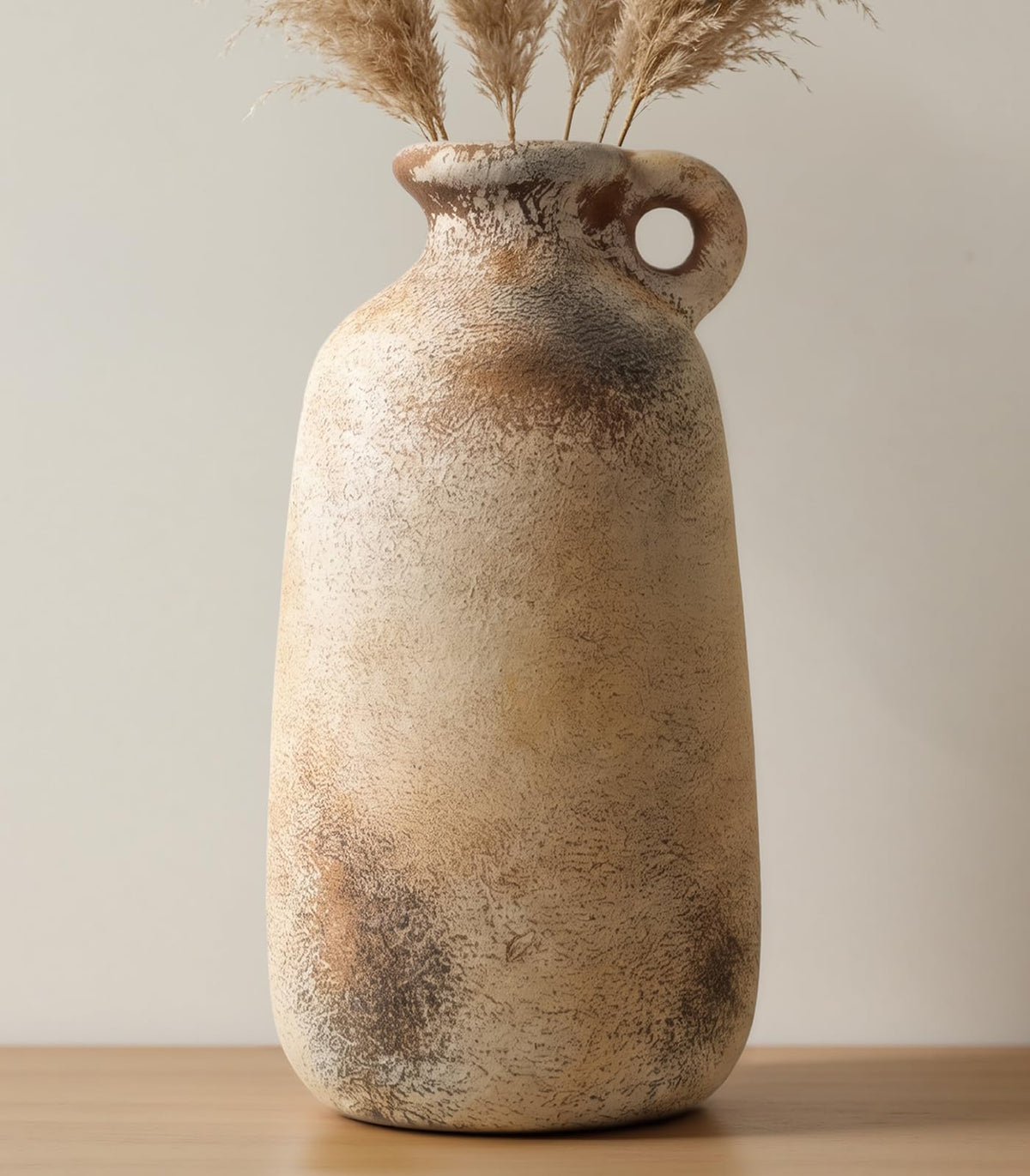 Ceramic Flower Vase, 10.2" Rustic Farmhouse Vase for Home Decor, Glazed Pottery Vase for Fresh Flowers, Pampas Grass, Coffee Table, Dining Table, Mantel and Bookshelf