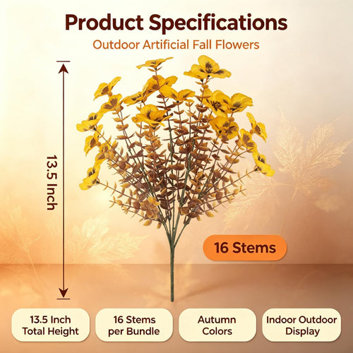 16 Artificial Pansy Faux Fall Flowers Outdoor UV Resistant No Fade Yellow