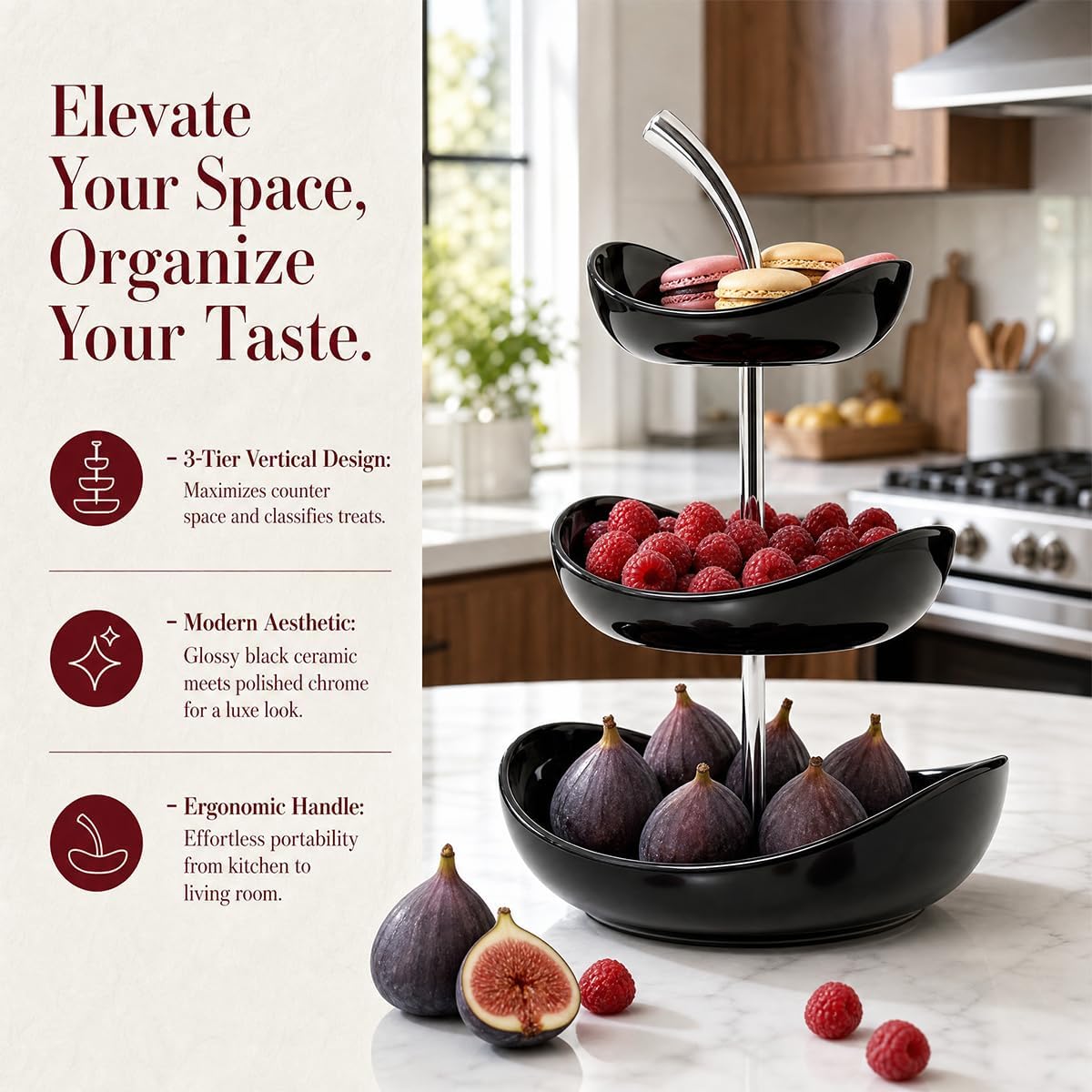 3-Tier Layer Cherry Shaped Ceramic Fruit Bowl，7 inch Color contrastingSnack，FruitPlate,Dessert Bowl,Modern Decorative Serving Platter for Coffee Table SnackPlate Pastry Plate