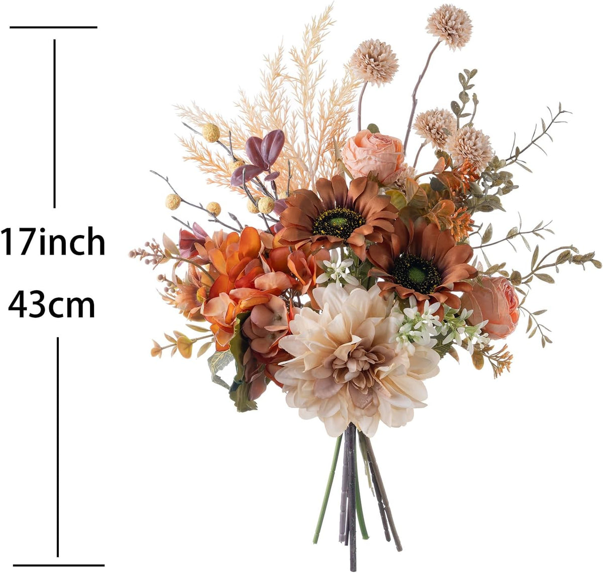 17-inch Artificial Fake Faux Flowers Silk Flower Arrangements Bouquets with Dandelions, Dahlias, Hydrangeas, Sunflowers, Roses, Astilbes and Shooting Star Branches(Autumn Haze)