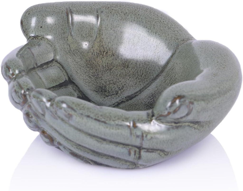 orenm Ceramic Hands Bowl Dish Sculpture, Offering Hands Dish Candy Holder,for Succulent Planter, Crystal Rock Holder, Office, Keys Bowl for Entryway Table（Green ）