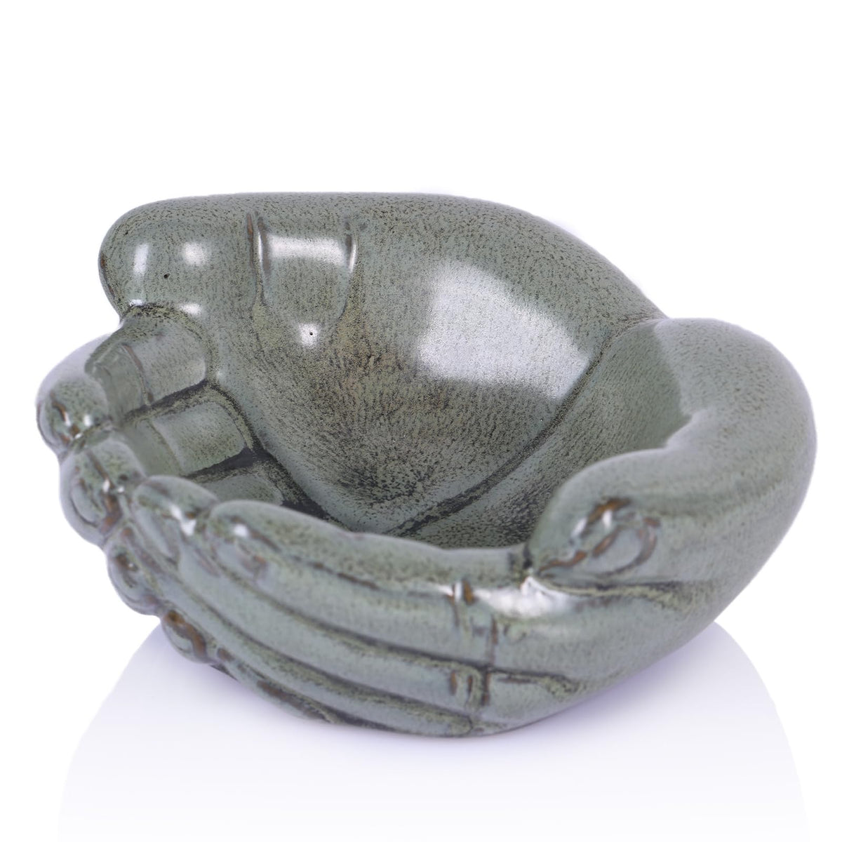 orenm Ceramic Hands Bowl Dish Sculpture, Offering Hands Dish Candy Holder,for Succulent Planter, Crystal Rock Holder, Office, Keys Bowl for Entryway Table（Green ）